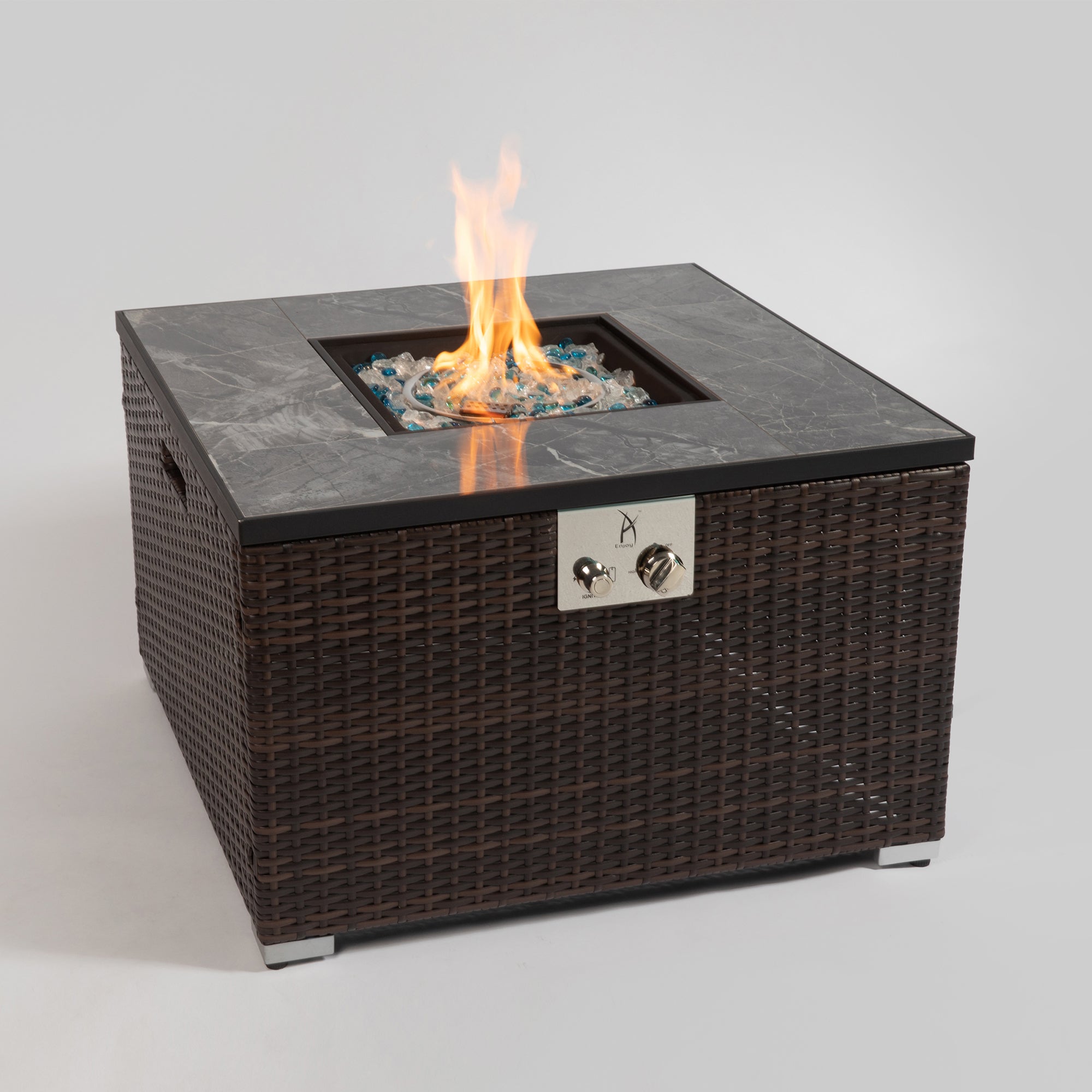 Square Ceramic Tile Tabletop Outdoor Fire Pit Table with Lid