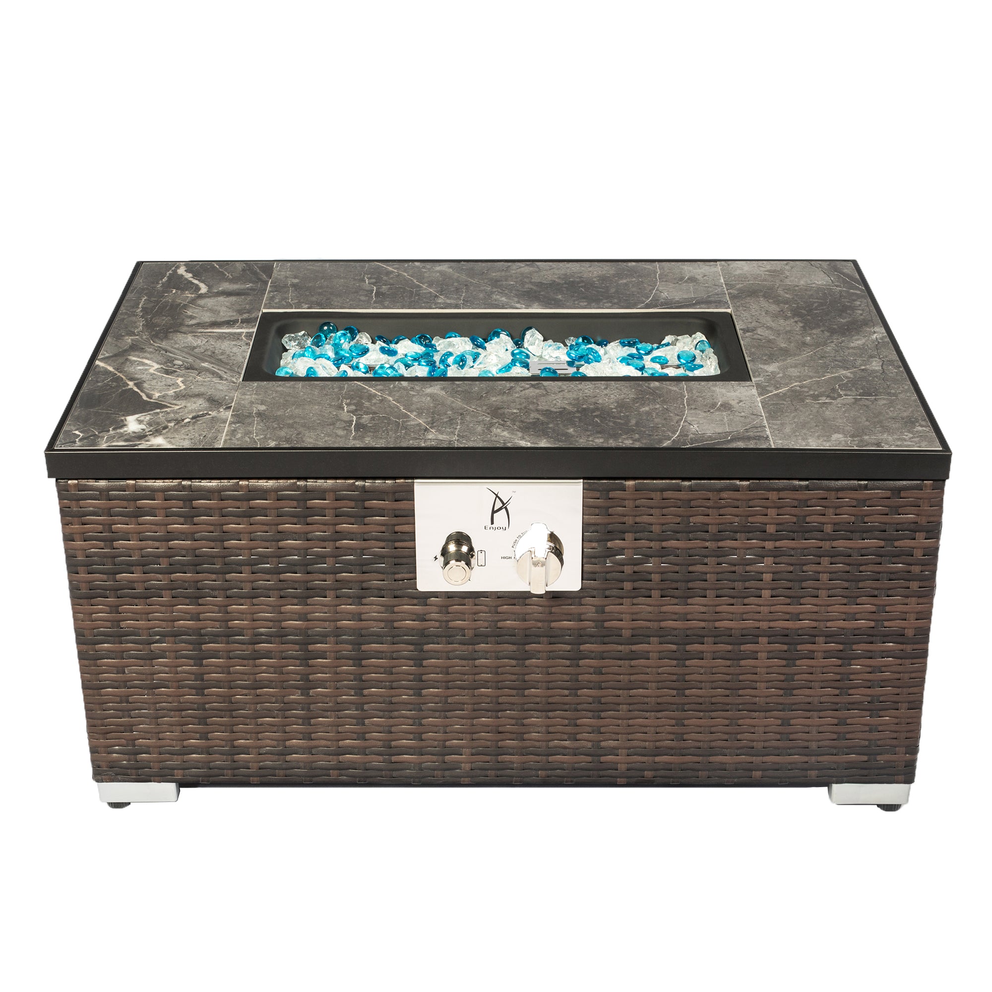Rectangular Ceramic Tile Tabletop Outdoor Fire Pit Table with Lid