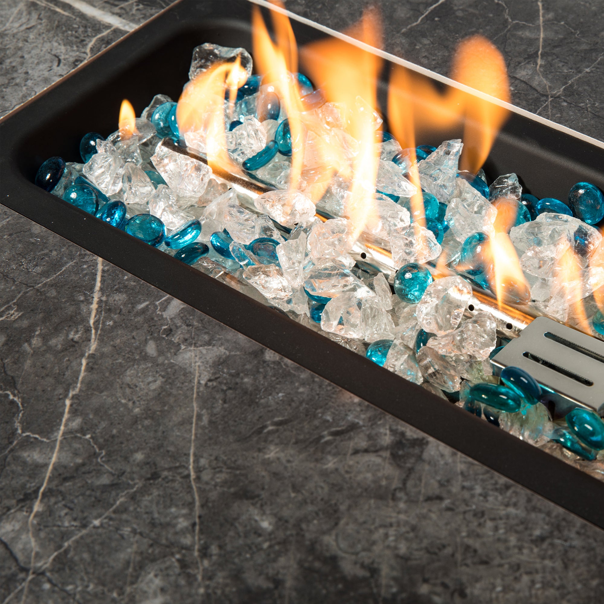 Rectangular Ceramic Tile Tabletop Outdoor Fire Pit Table with Lid