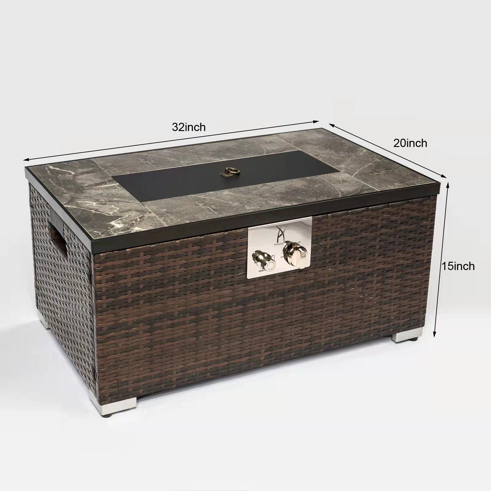 Rectangular Ceramic Tile Tabletop Outdoor Fire Pit Table with Lid