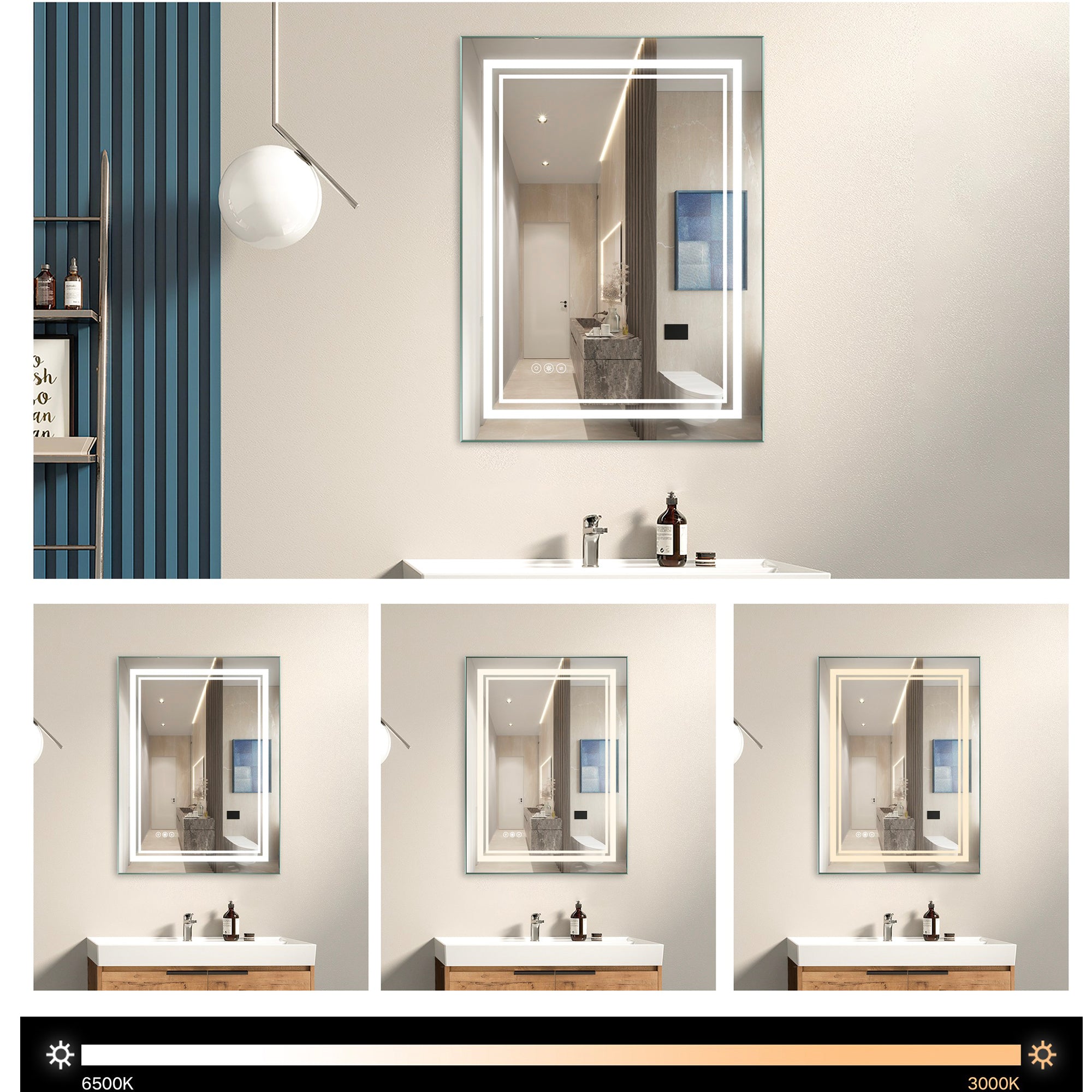 24 inch Rectangular Touch Switch Wall Mounted LED Bathroom Mirror