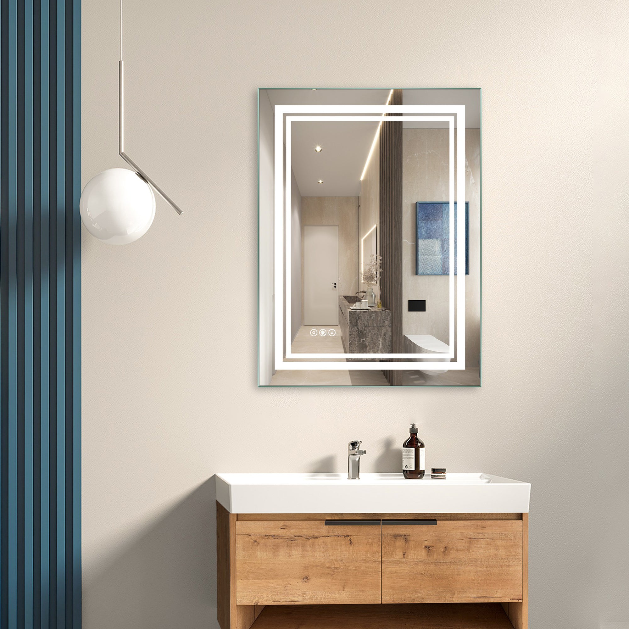 24 inch Rectangular Touch Switch Wall Mounted LED Bathroom Mirror