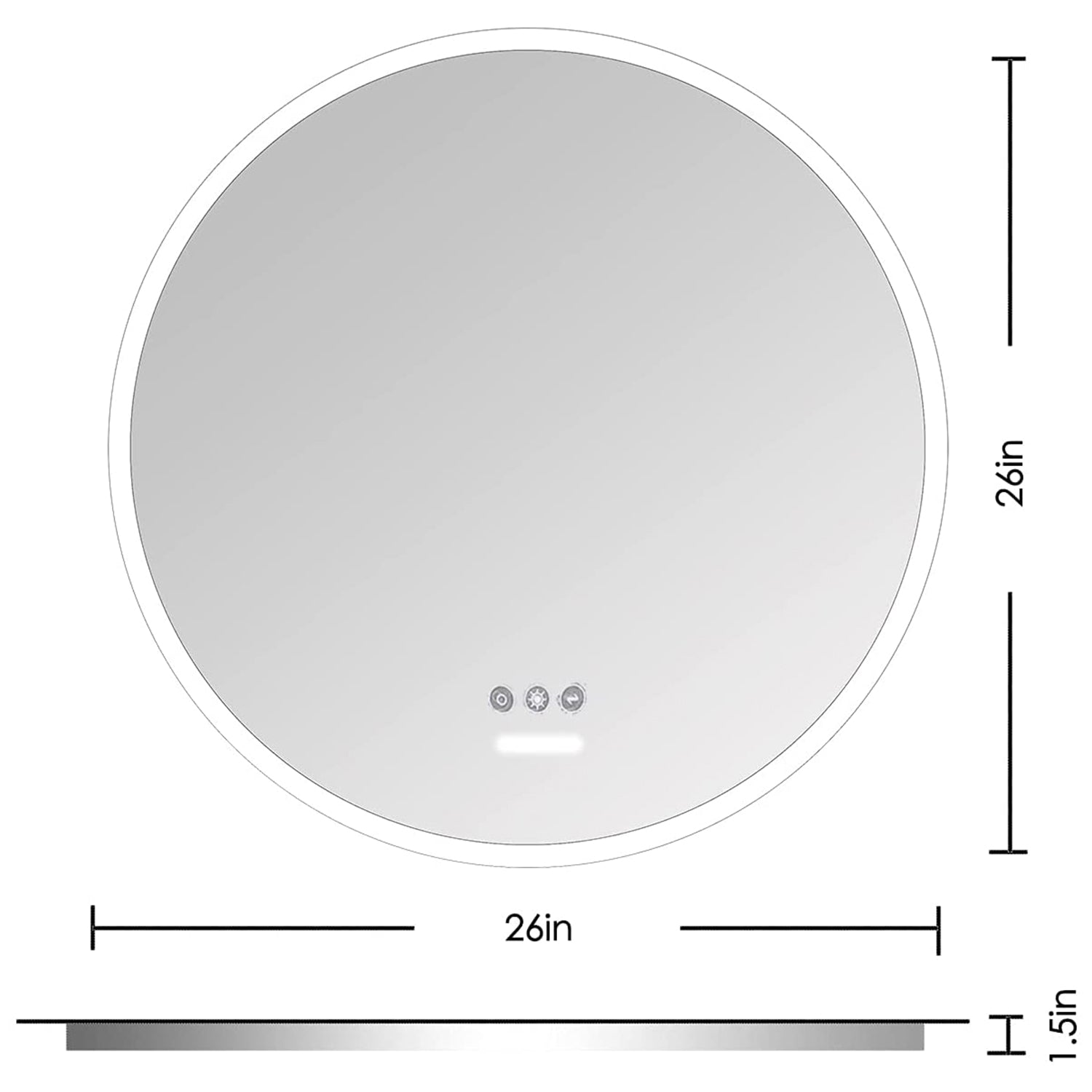 26" Acrylic led round mirror anti fog switch Touch bathroom