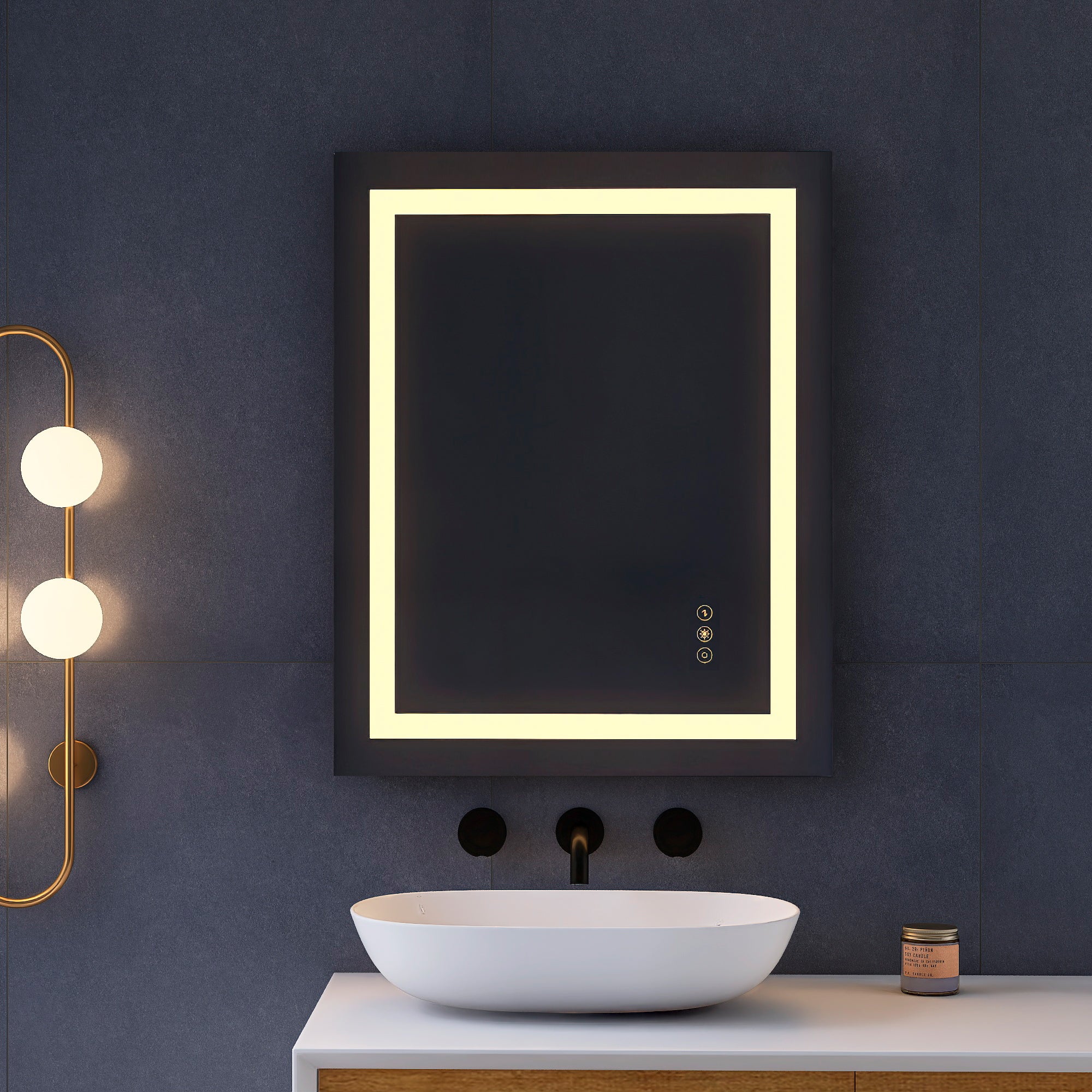 24 x 32 in. LED mirror 3-brightness and 3-colors anti-fog switch touch