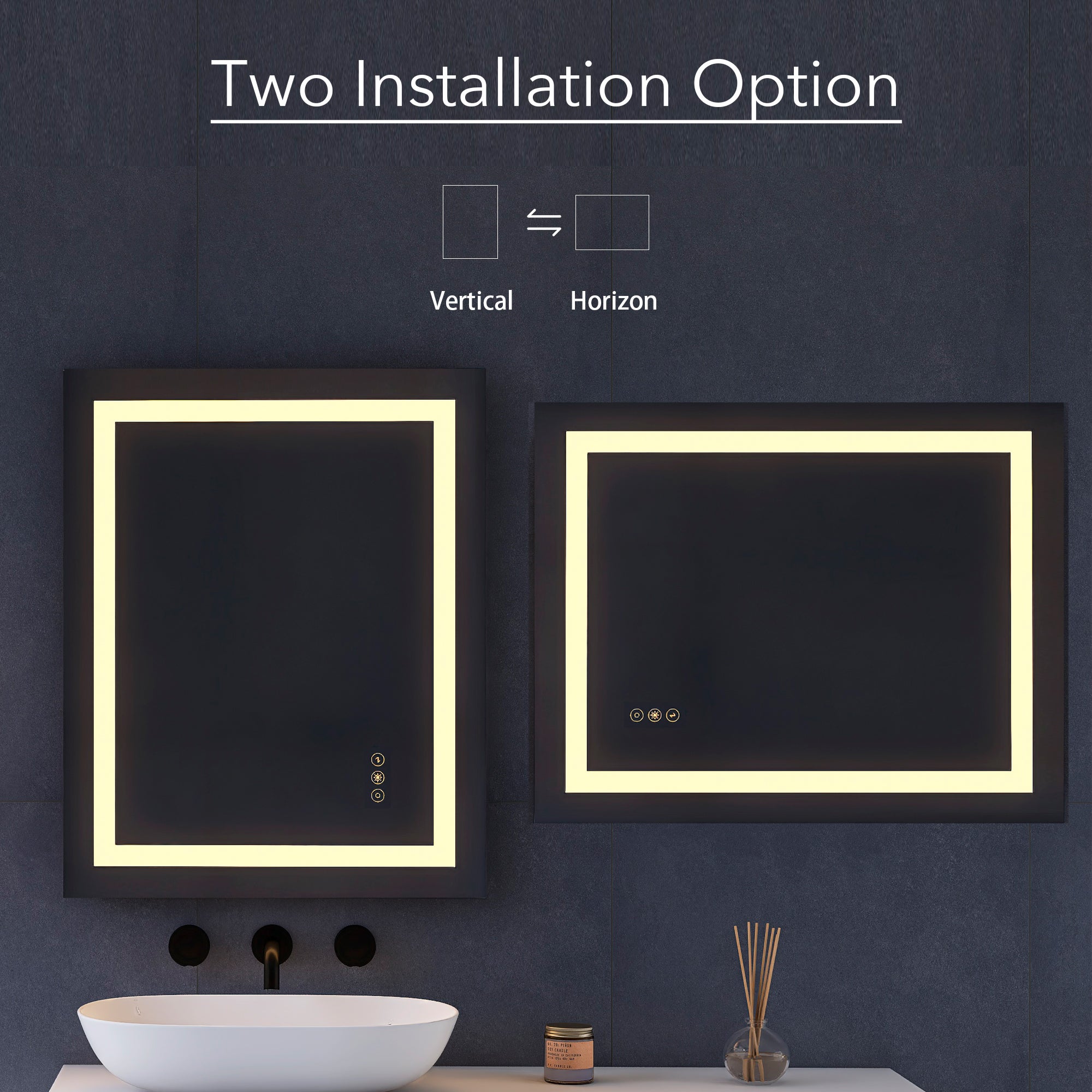 24 x 36 in. LED mirror 3-brightness and 3-colors anti-fog switch touch