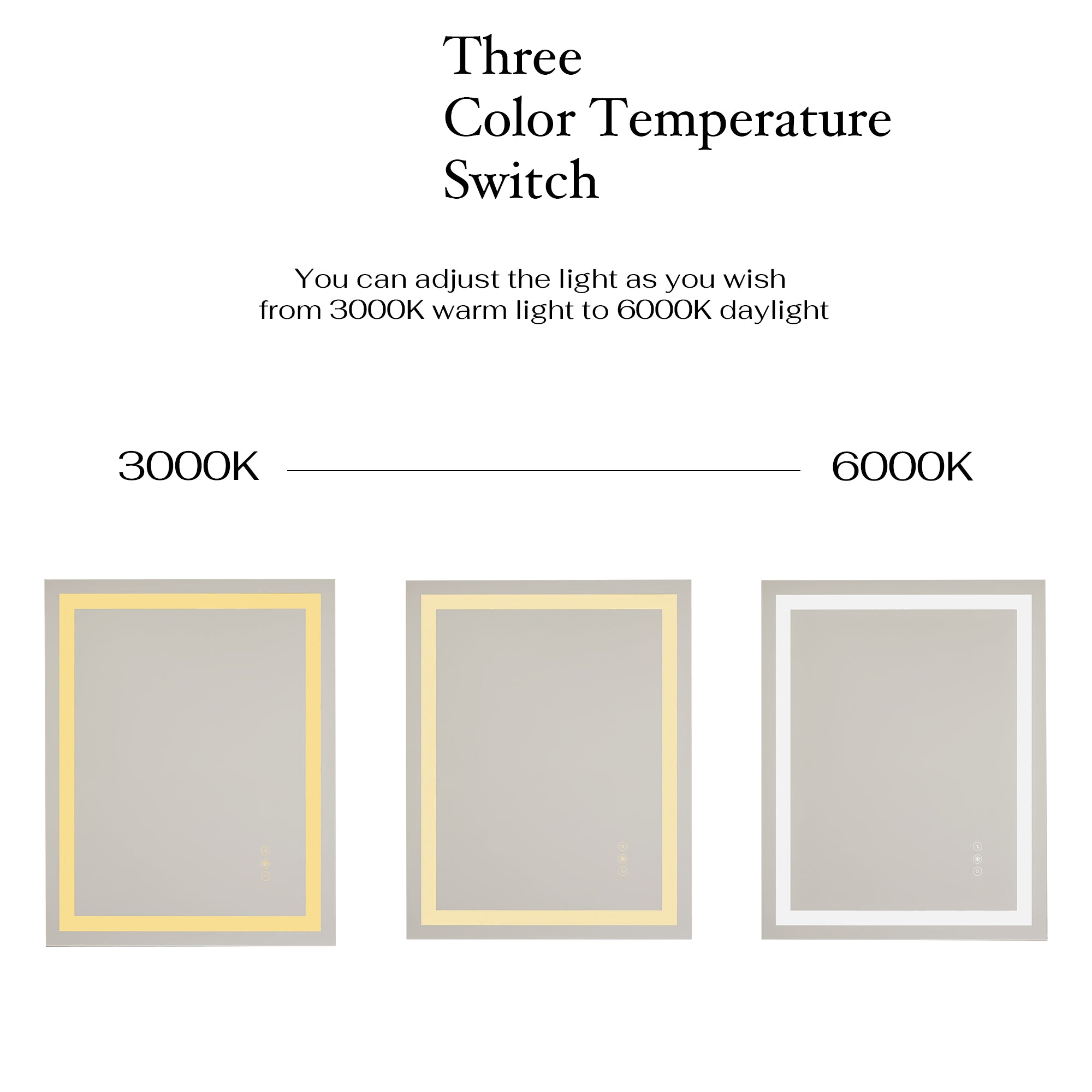 24 x 32 in. LED mirror 3-brightness and 3-colors anti-fog switch touch