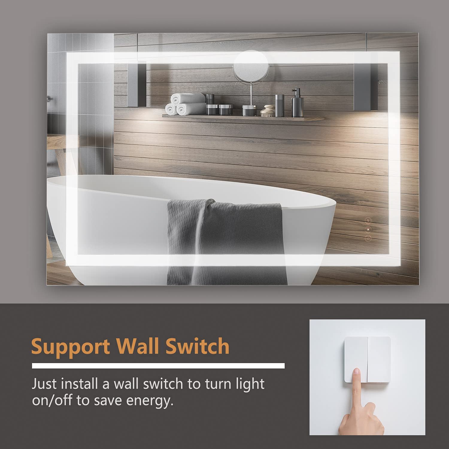 36 x 48 in. LED mirror 3-brightness and 3-colors anti-fog switch touch