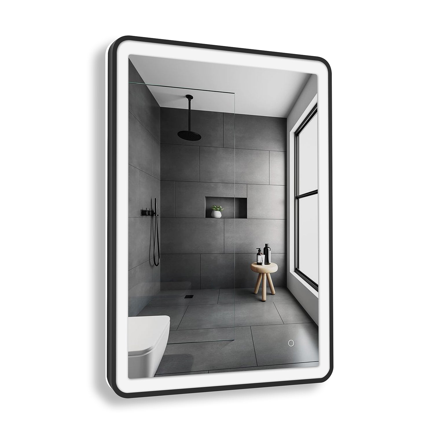 24 x 32 in. Black Frame LED Mirror Adjustable Brightness Switch Touch Bathroom