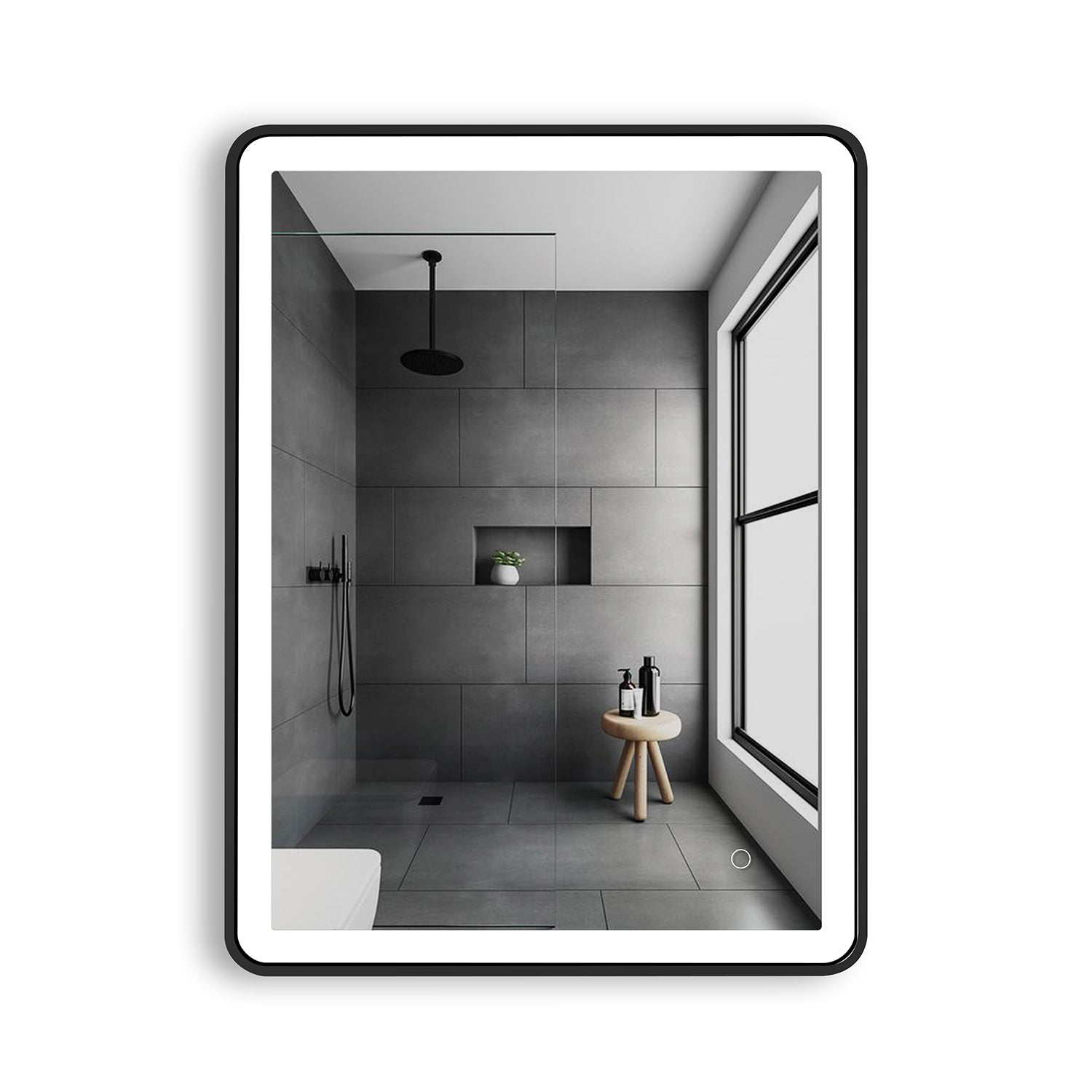 24 x 32 in. Black Frame LED Mirror Adjustable Brightness Switch Touch Bathroom
