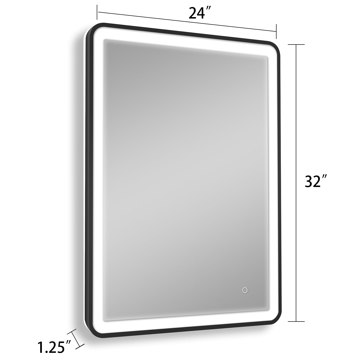 24 x 32 in. Black Frame LED Mirror Adjustable Brightness Switch Touch Bathroom
