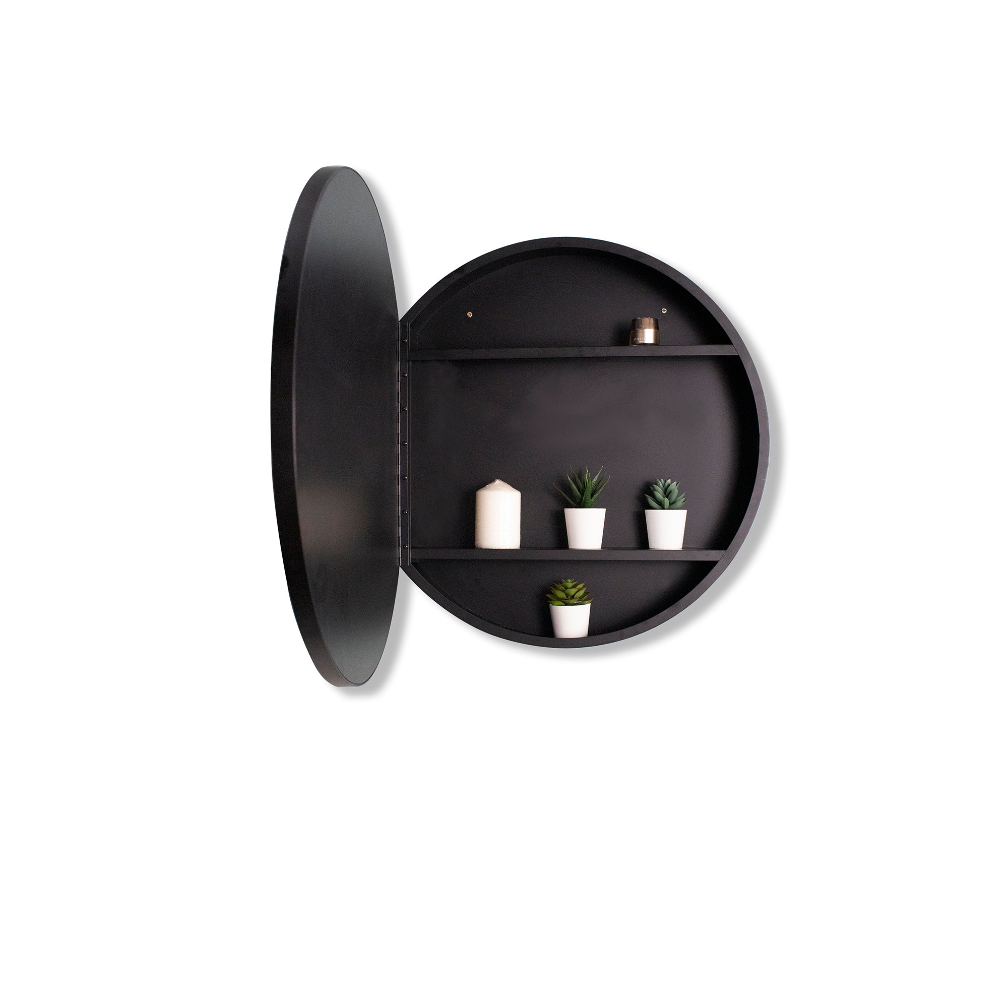 Staykiwi Medicine Cabinet Round 24 x 24 Inch, Wall Mount Bathroom Cabinet with Mirror, Circular Black Metal Framed Bath Storage Cabinet Surface Mounted