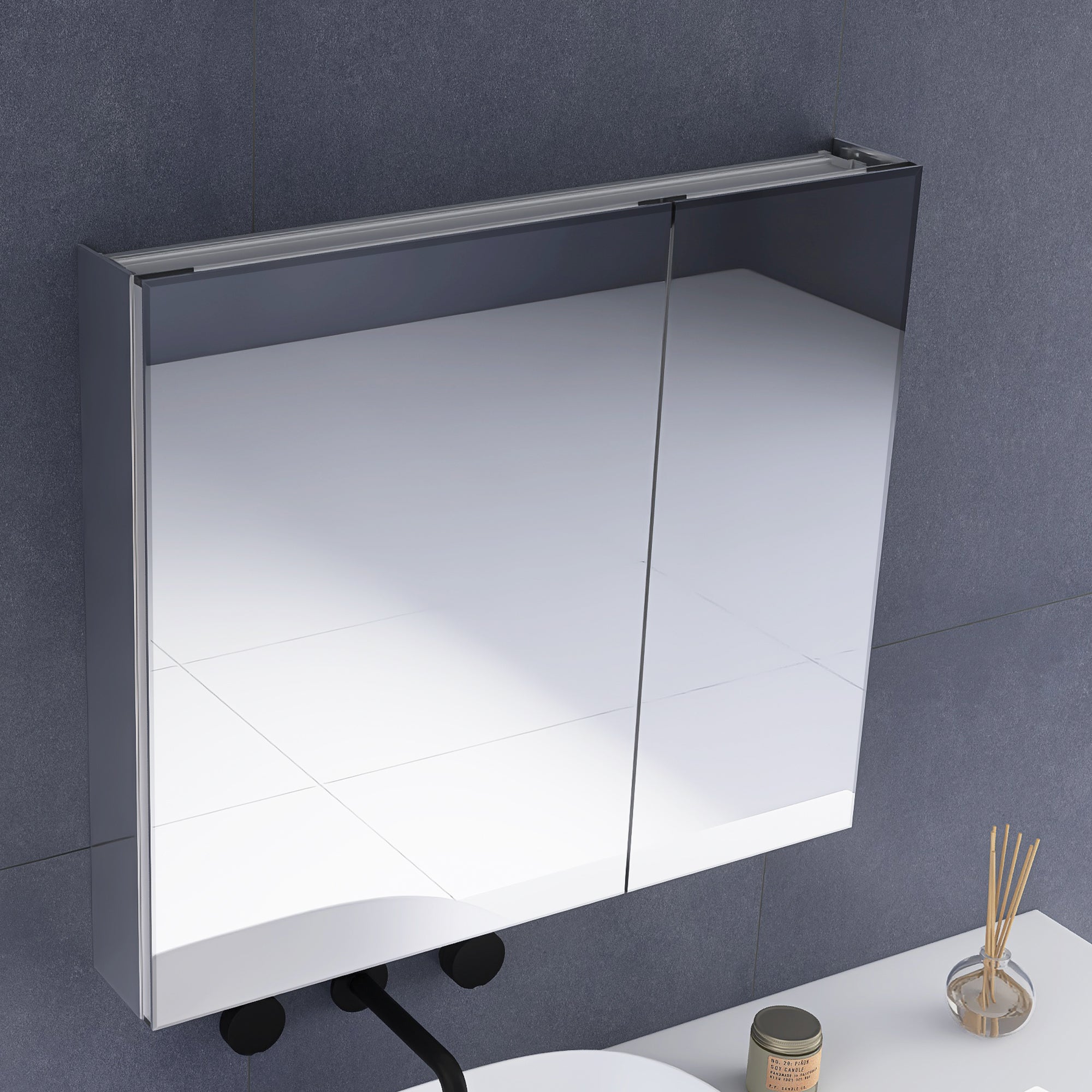 30 x 26 in. Rectangular Silver Aluminum Recessed/Surface Mount Medicine Cabinet with Mirror