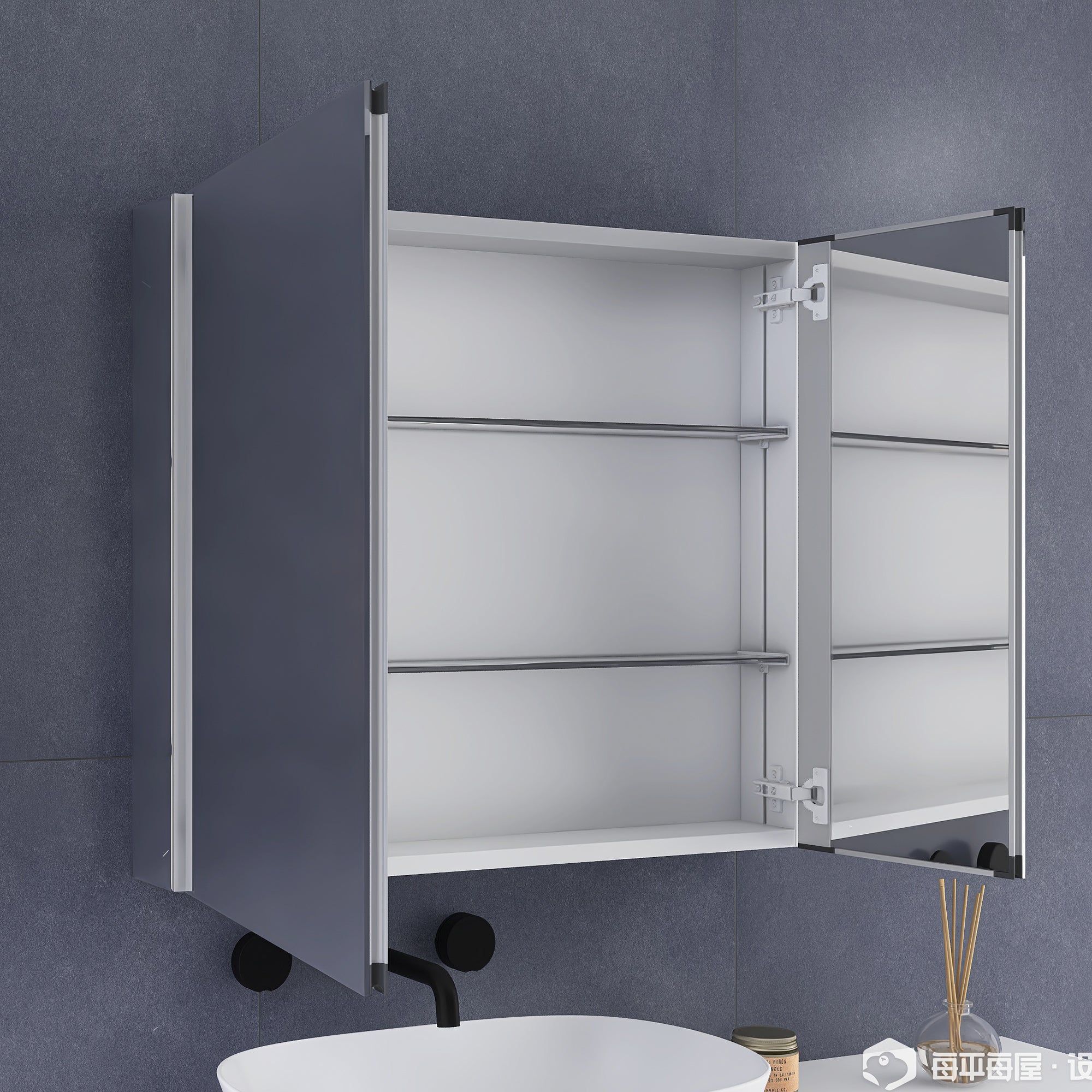 30 x 26 in. Rectangular Silver Aluminum Recessed/Surface Mount Medicine Cabinet with Mirror