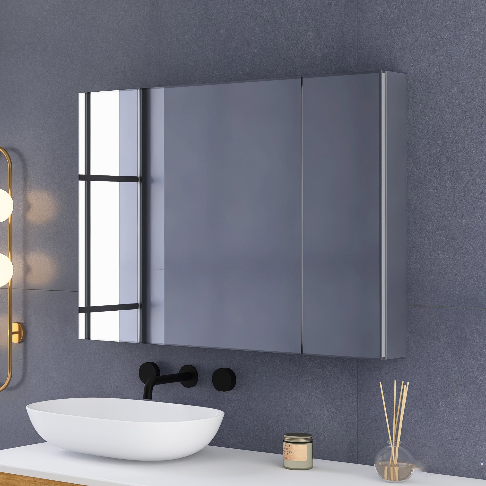 36 x 26 in. Rectangular Silver Aluminum Recessed/Surface Mount Medicine Cabinet with Mirror