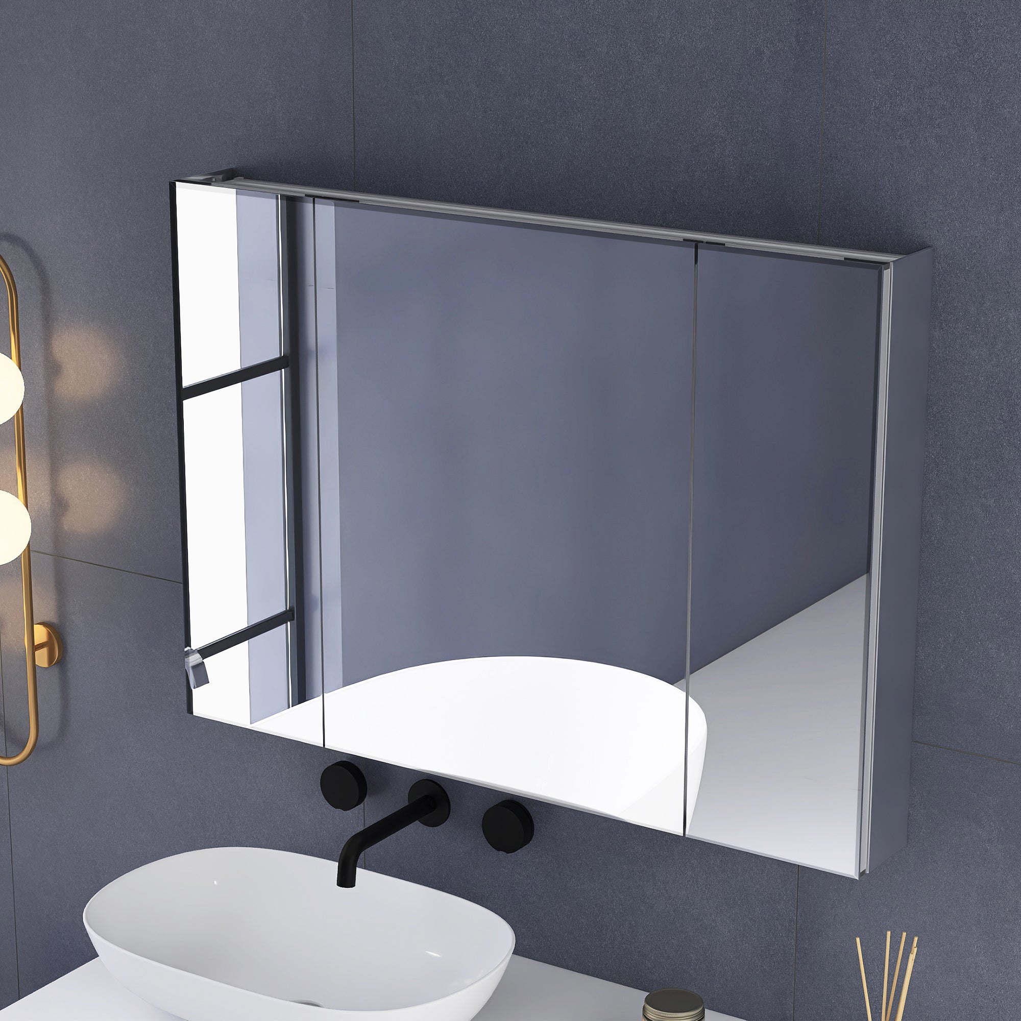 36 x 26 in. Rectangular Silver Aluminum Recessed/Surface Mount Medicine Cabinet with Mirror