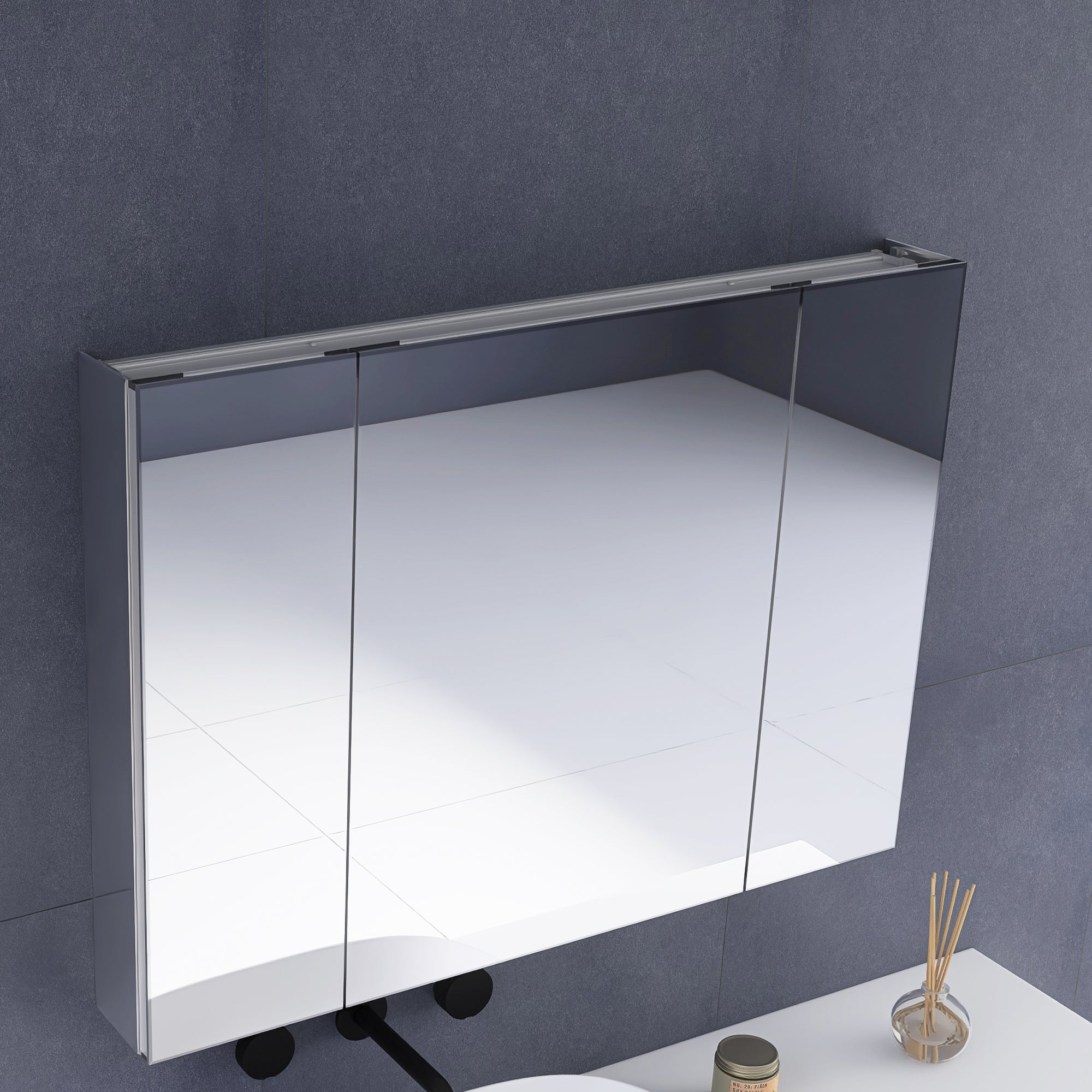 36 x 26 in. Rectangular Silver Aluminum Recessed/Surface Mount Medicine Cabinet with Mirror