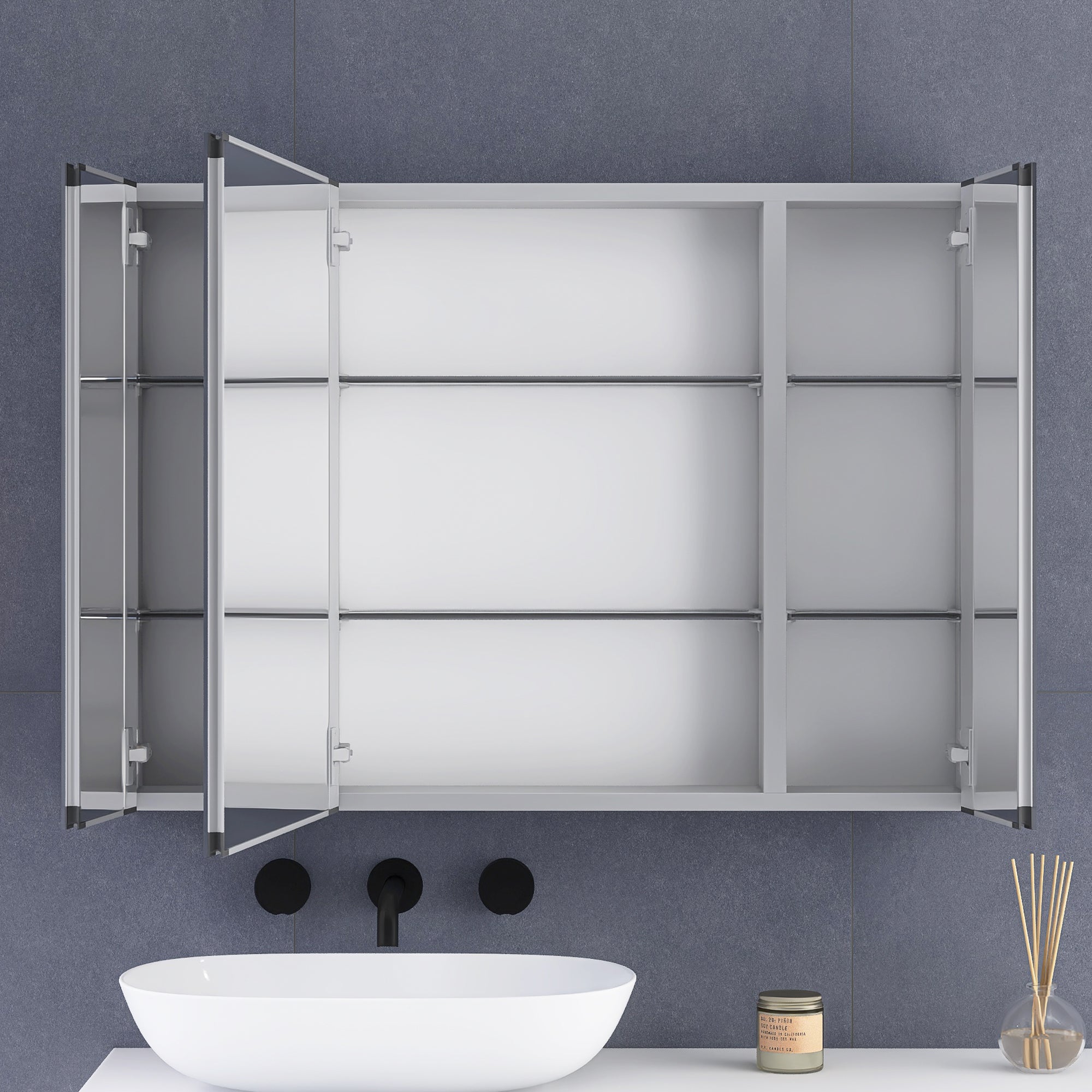 36 x 26 in. Rectangular Silver Aluminum Recessed/Surface Mount Medicine Cabinet with Mirror