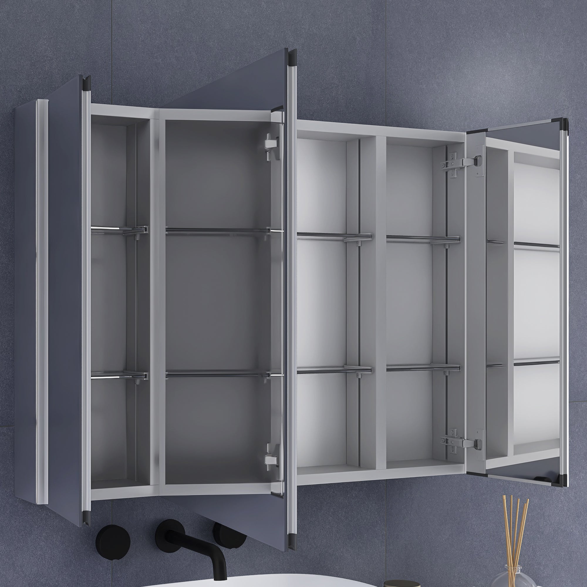 36 x 26 in. Rectangular Silver Aluminum Recessed/Surface Mount Medicine Cabinet with Mirror
