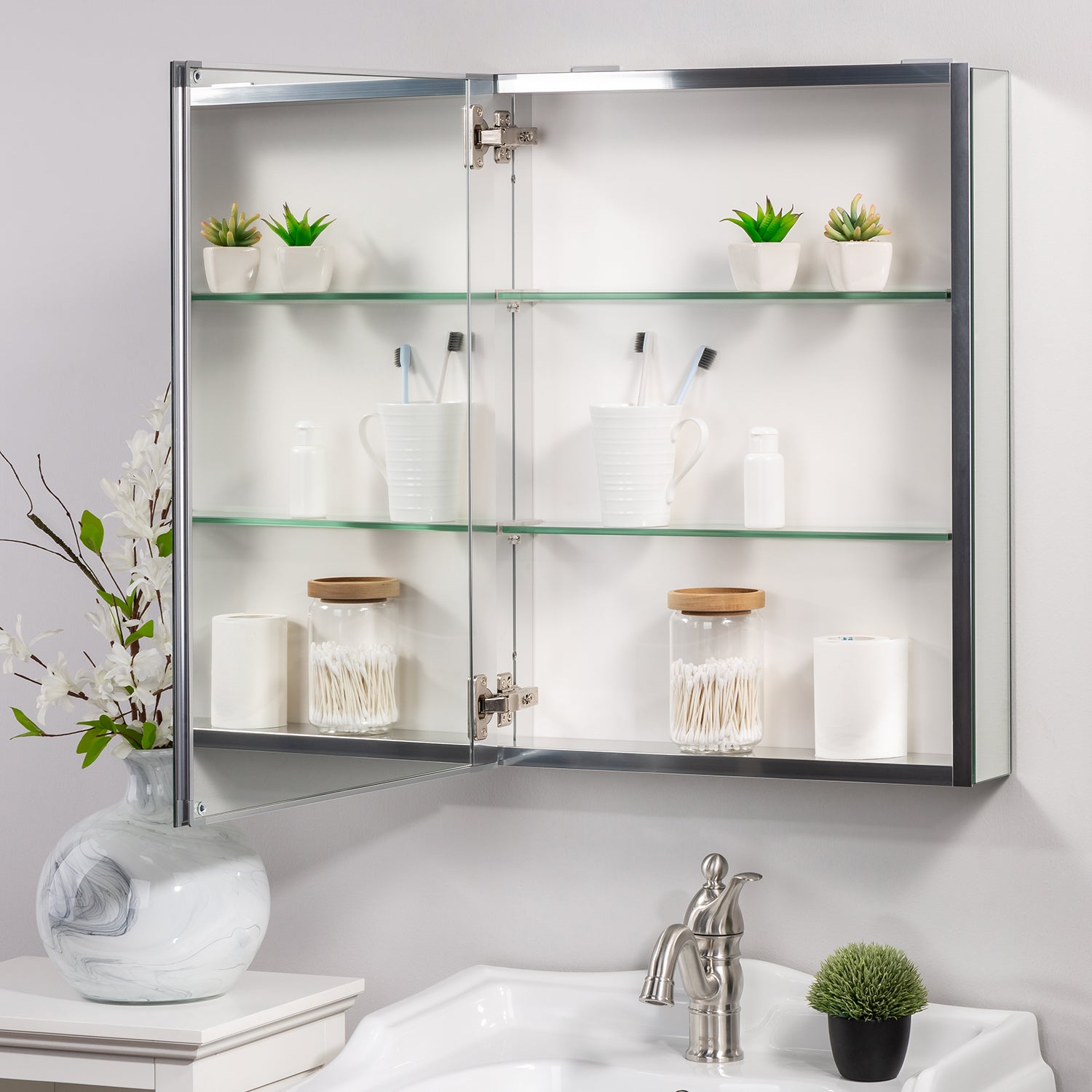 20 x 26 in. Rectangular Silver Aluminum Recessed/Surface Mount Medicine Cabinet with Mirror