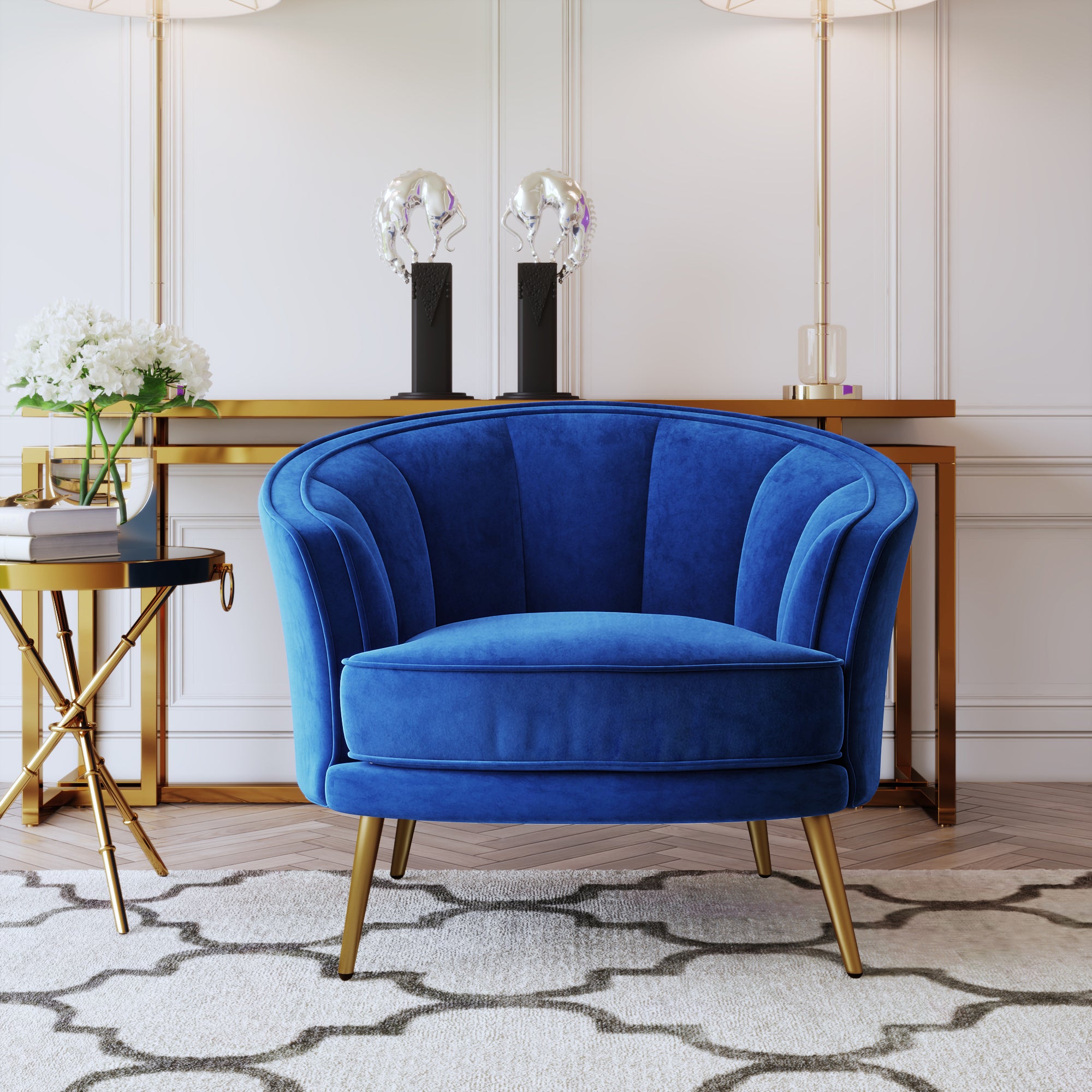 Velvet Barrel Chair with Metal Legs