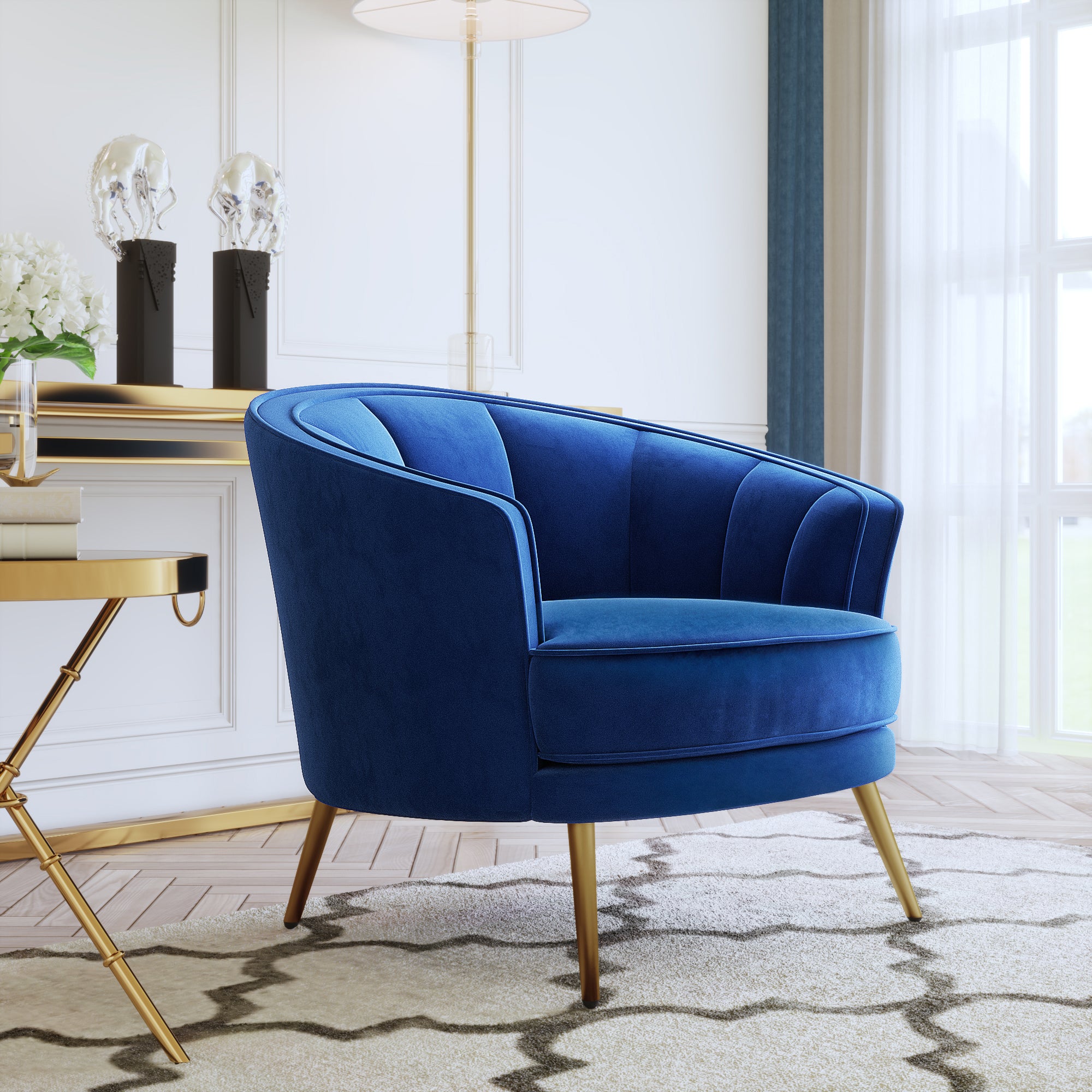 Velvet Barrel Chair with Metal Legs