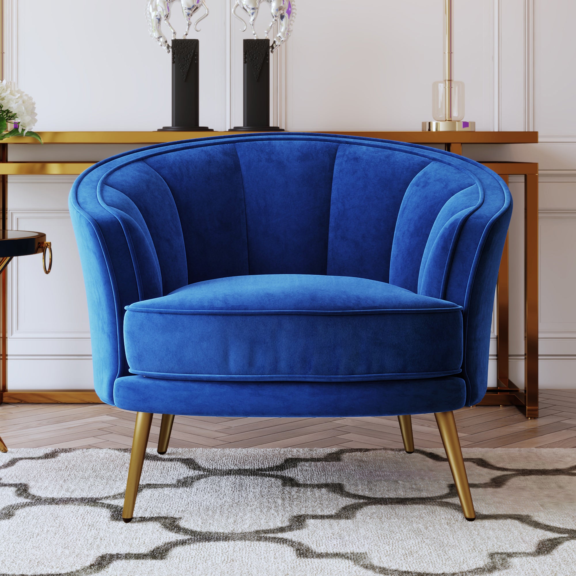 Velvet Barrel Chair with Metal Legs