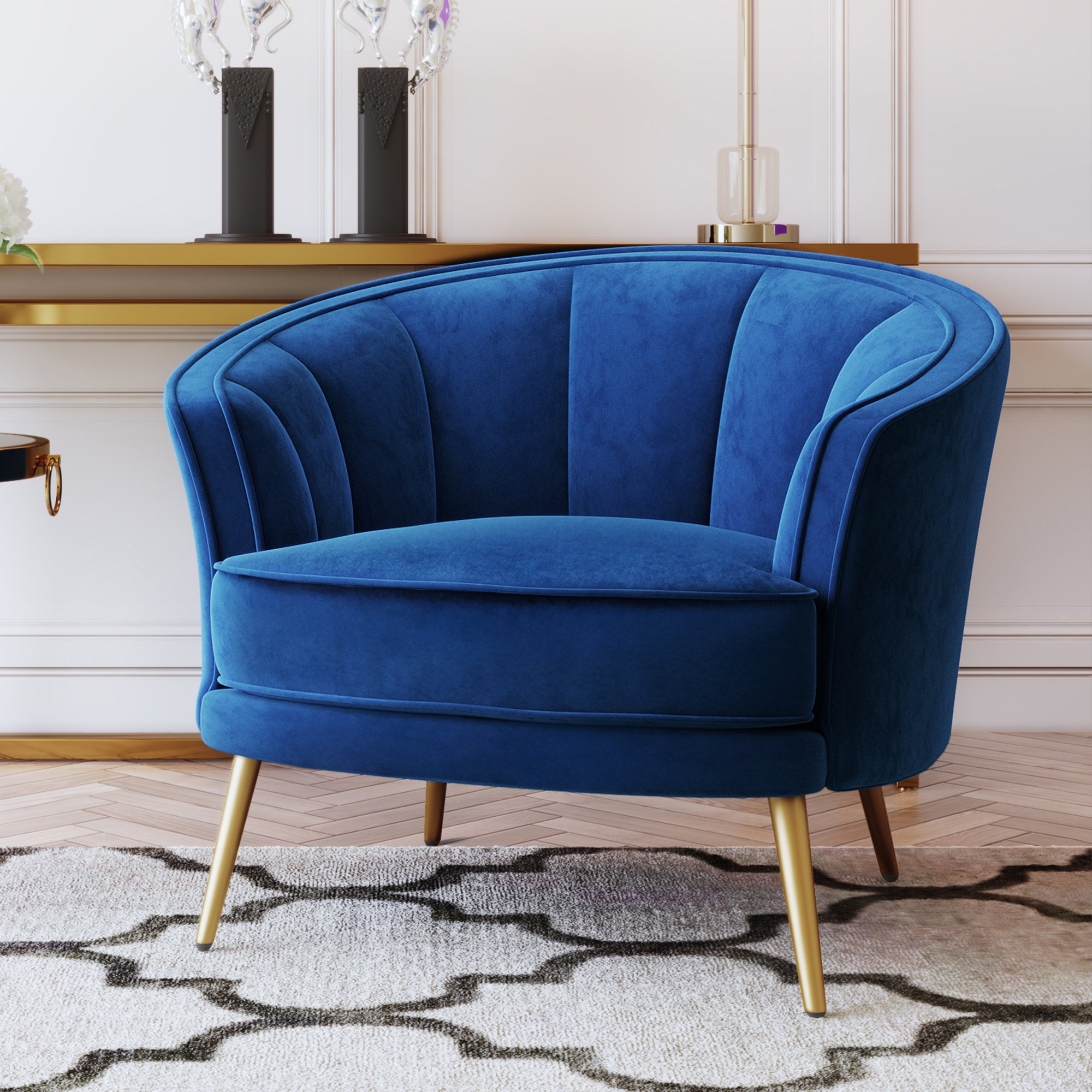 Velvet Barrel Chair with Metal Legs