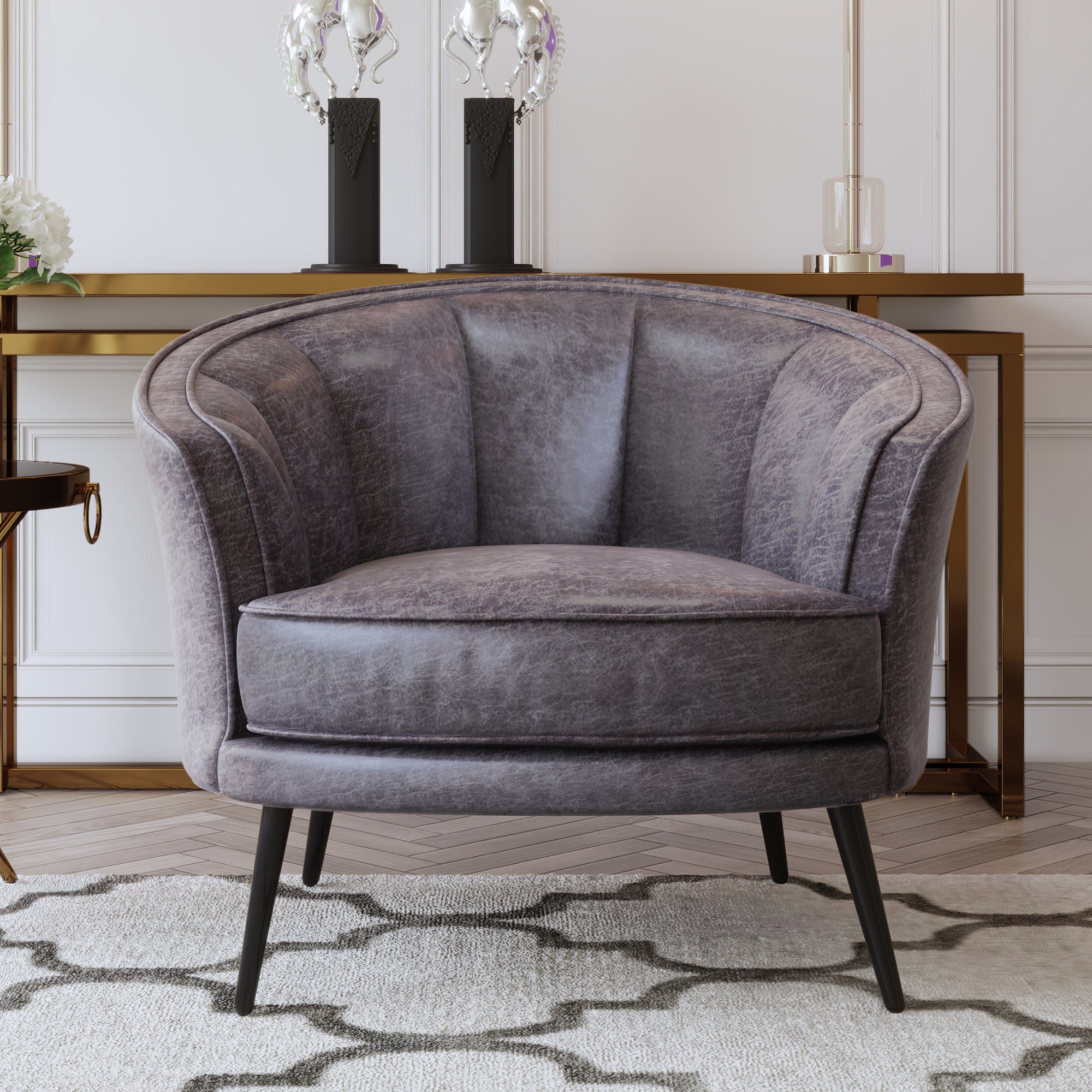 Velvet Barrel Chair with Metal Legs