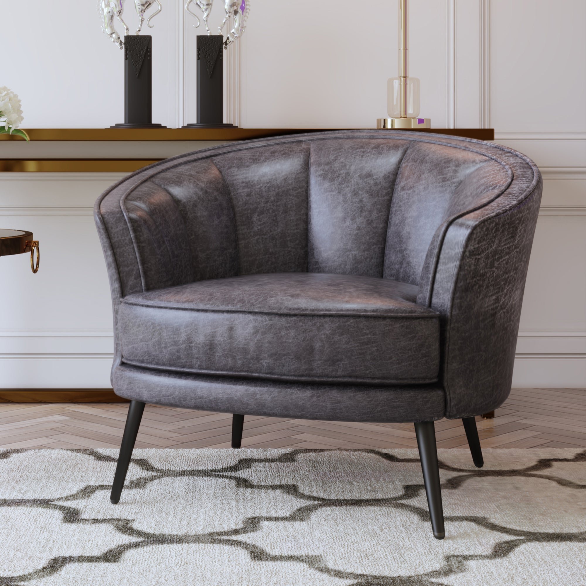 Velvet Barrel Chair with Metal Legs