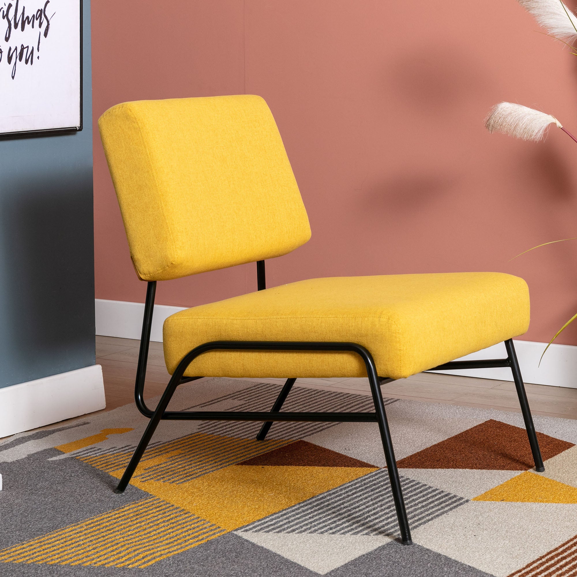 27" Wide Linen Slipper Chair with Metal Legs