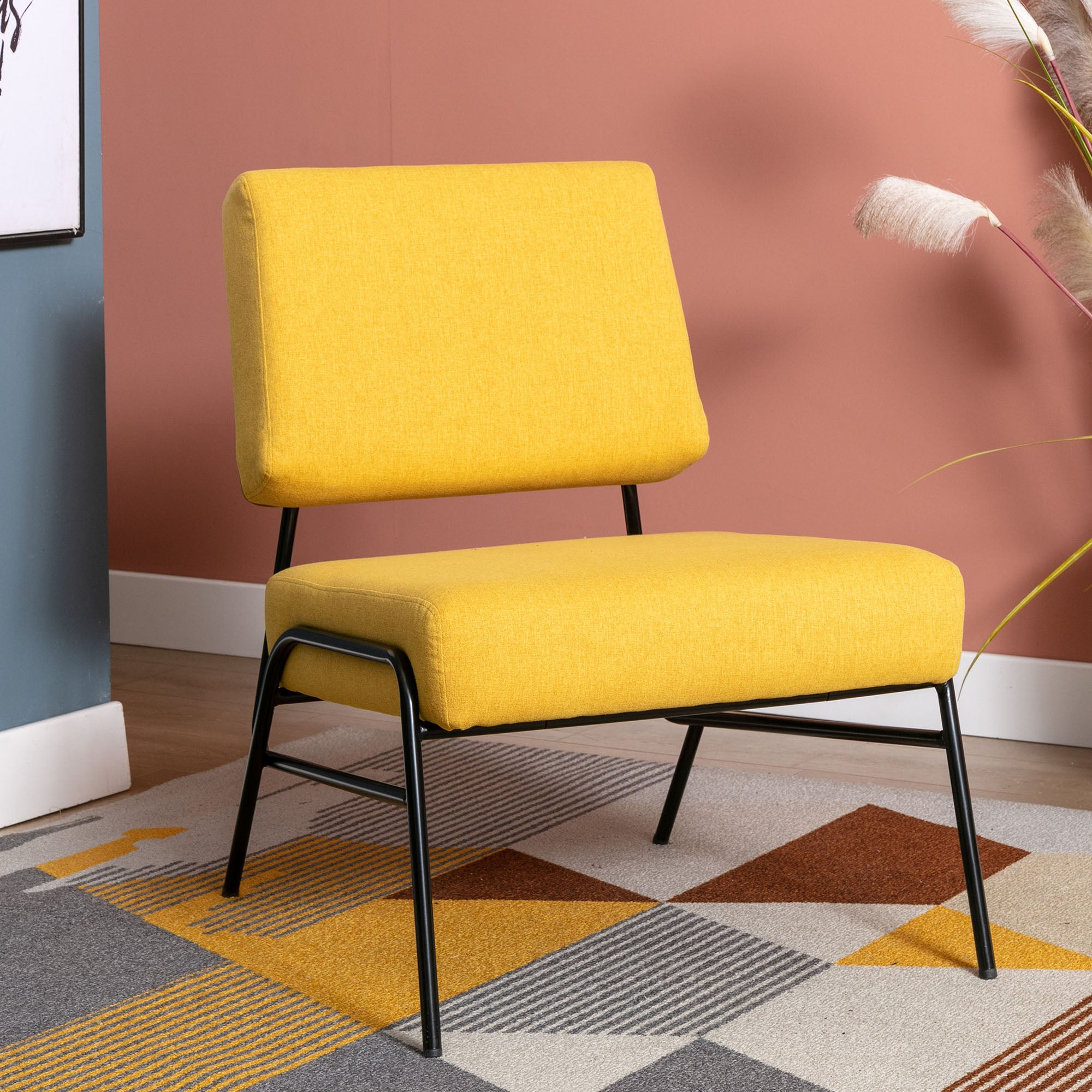 27" Wide Linen Slipper Chair with Metal Legs