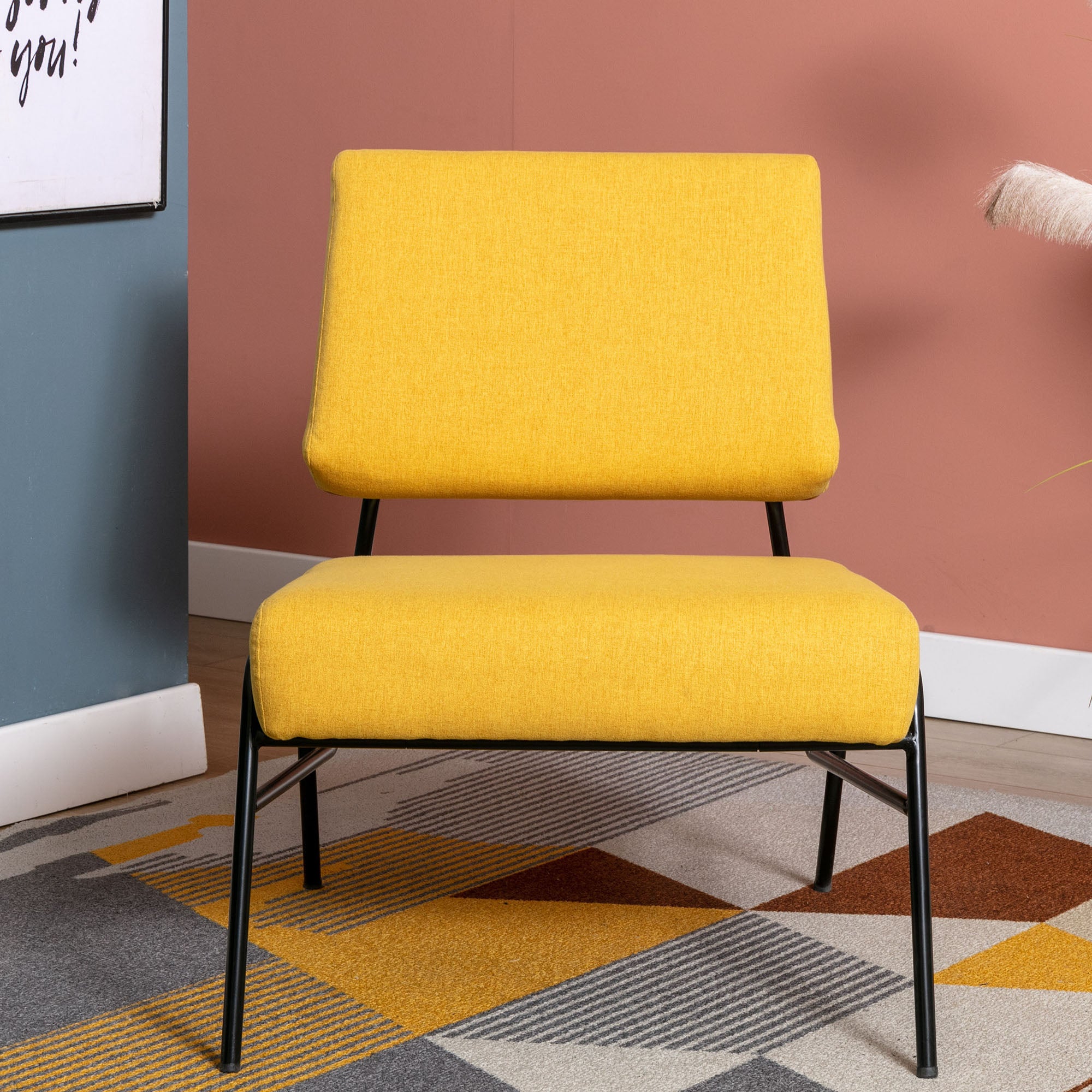 27" Wide Linen Slipper Chair with Metal Legs