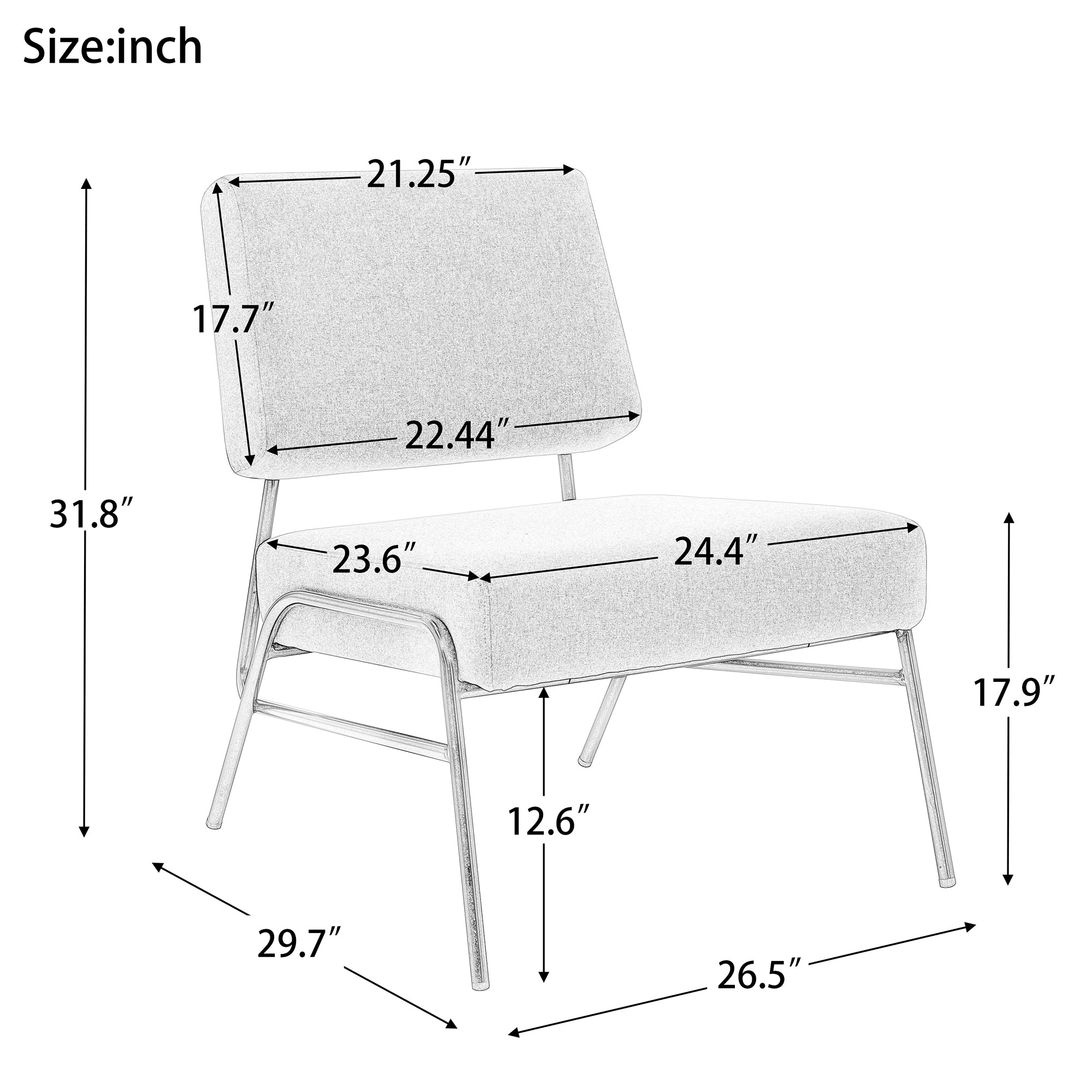 27" Wide Linen Slipper Chair with Metal Legs