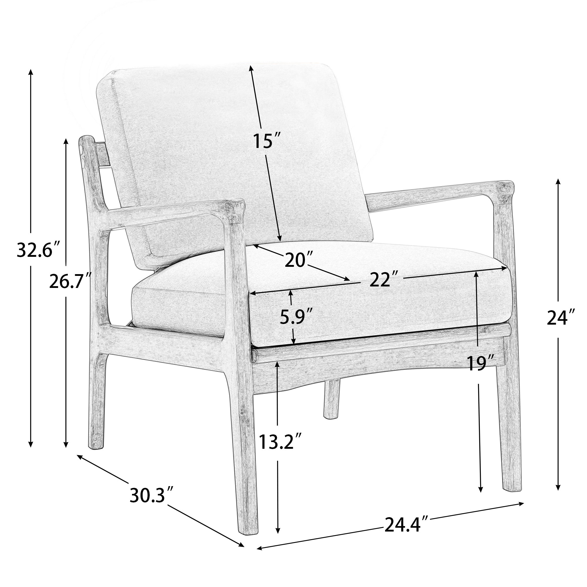 24" Wide Wood Frame Armchair with Cushion back