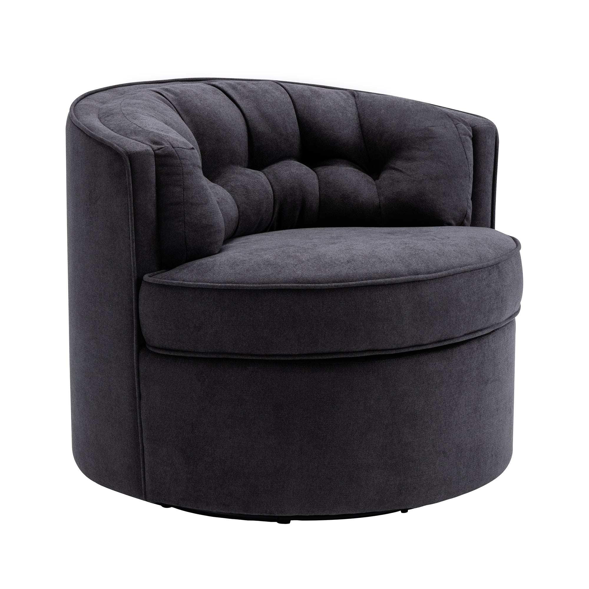 33" Wide Tufted Linen Swivel Barrel Chair