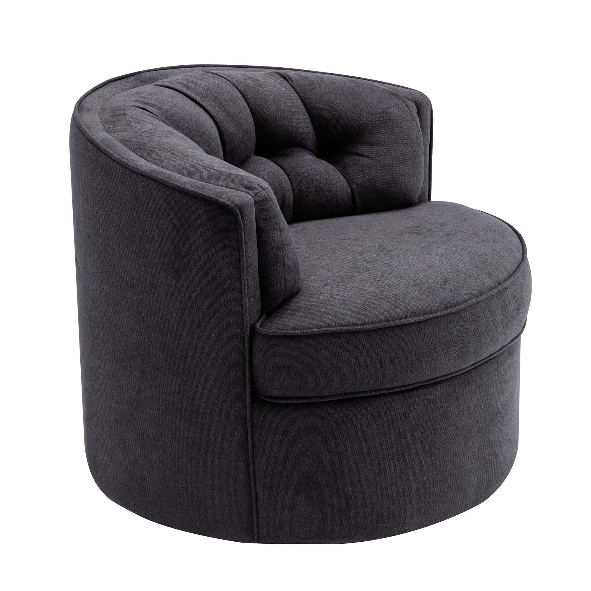 33" Wide Tufted Linen Swivel Barrel Chair