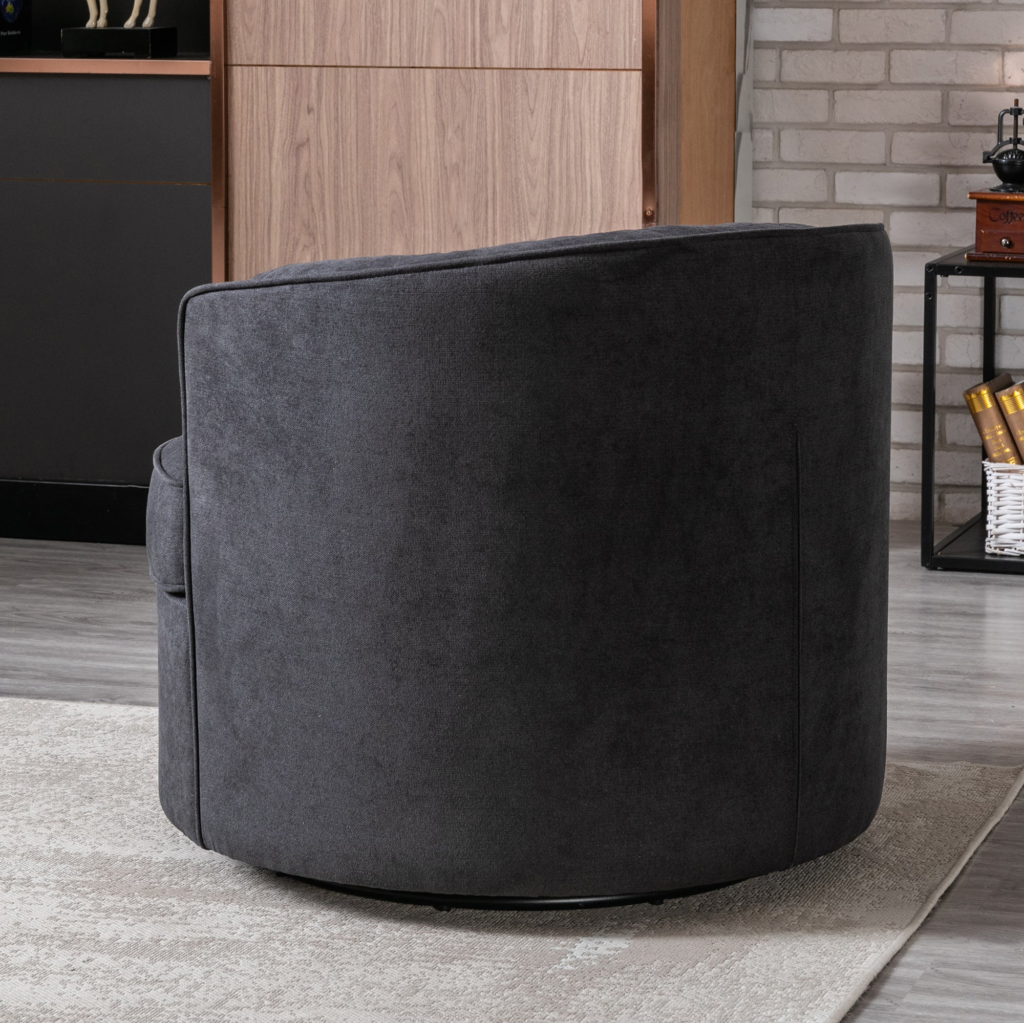 33" Wide Tufted Linen Swivel Barrel Chair