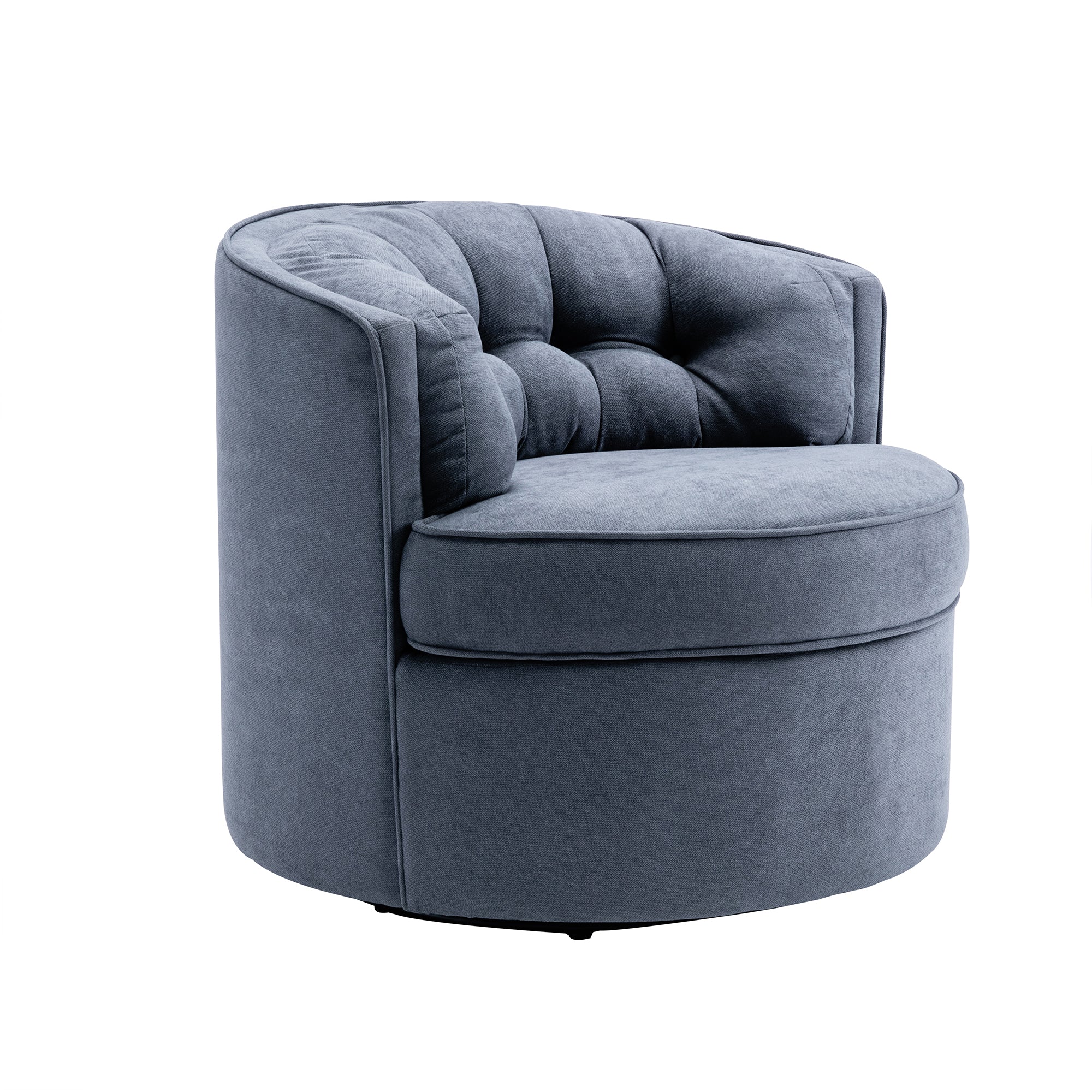 33" Wide Tufted Linen Swivel Barrel Chair