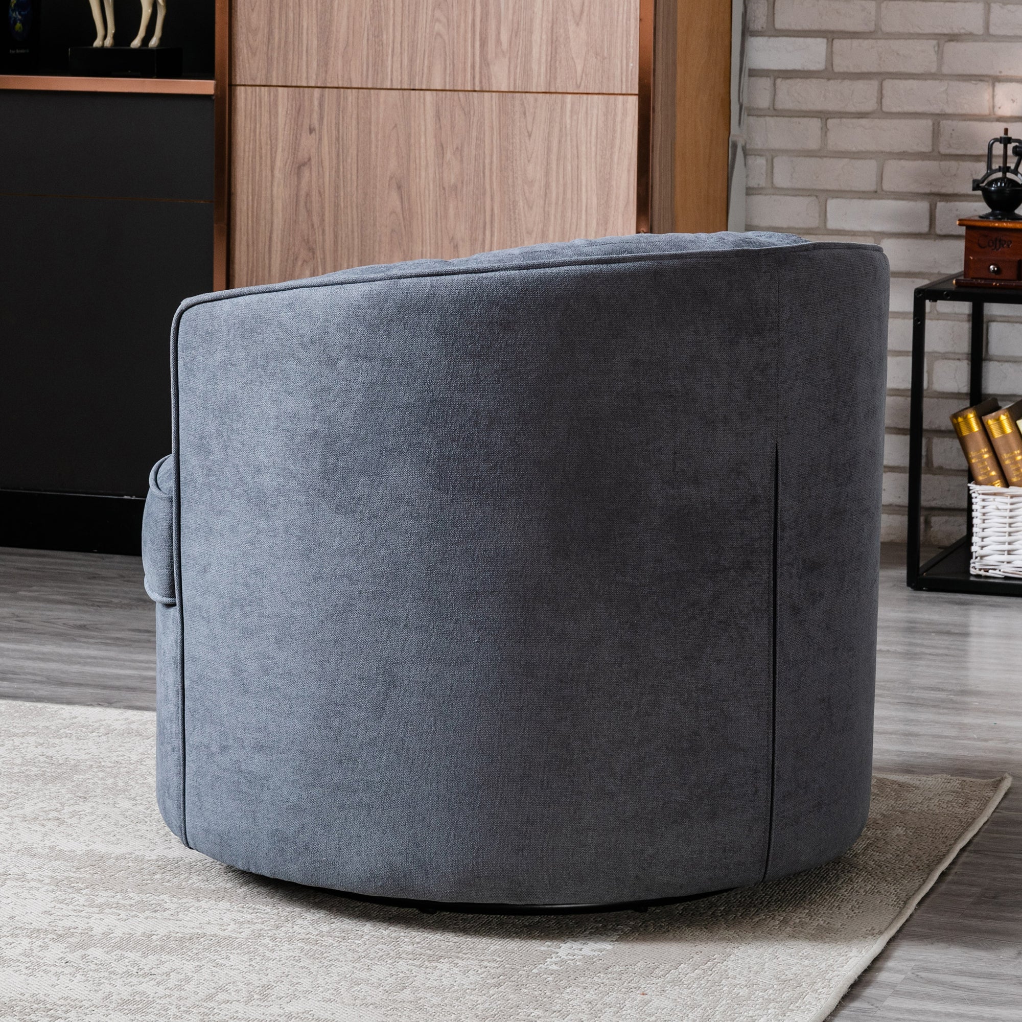 33" Wide Tufted Linen Swivel Barrel Chair