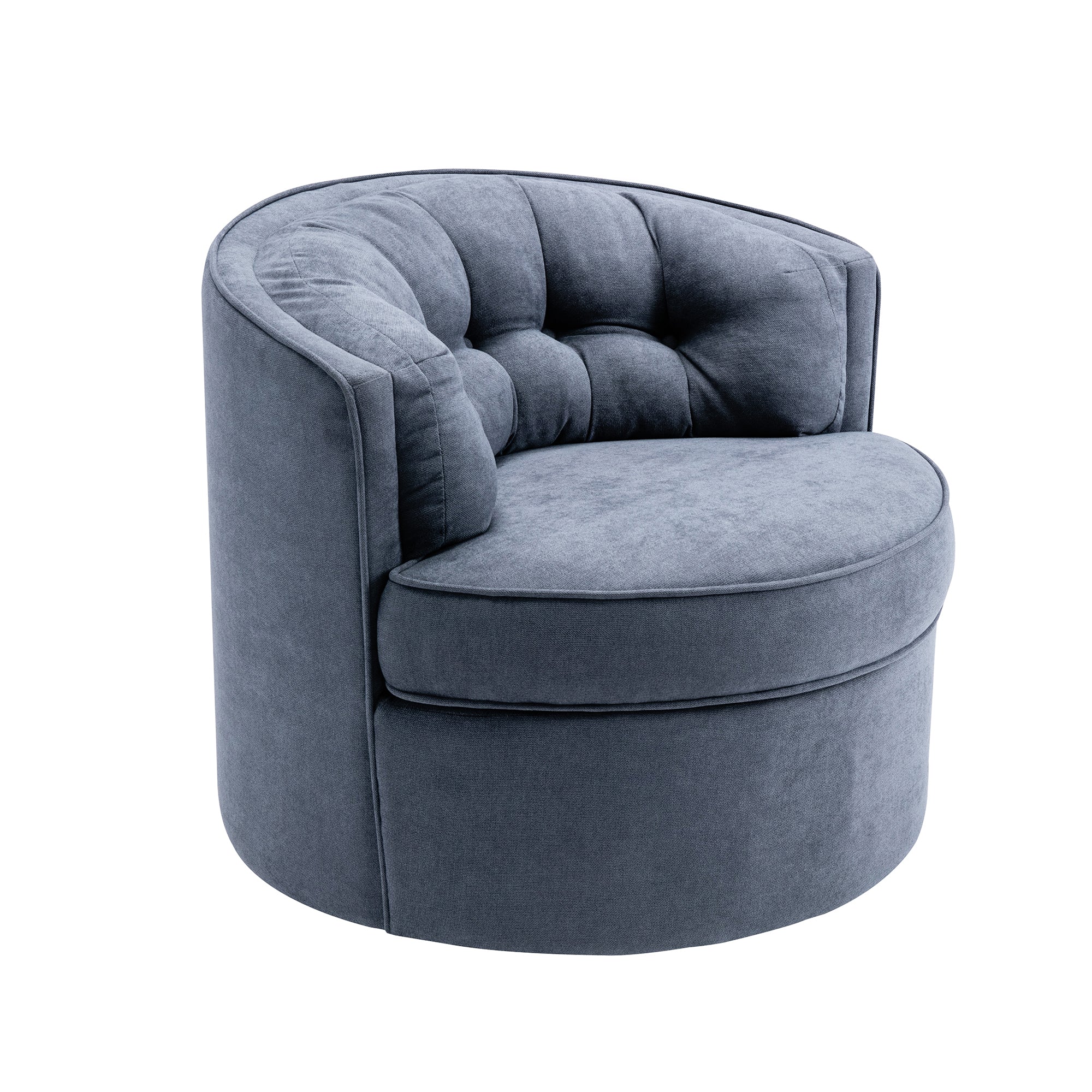 33" Wide Tufted Linen Swivel Barrel Chair
