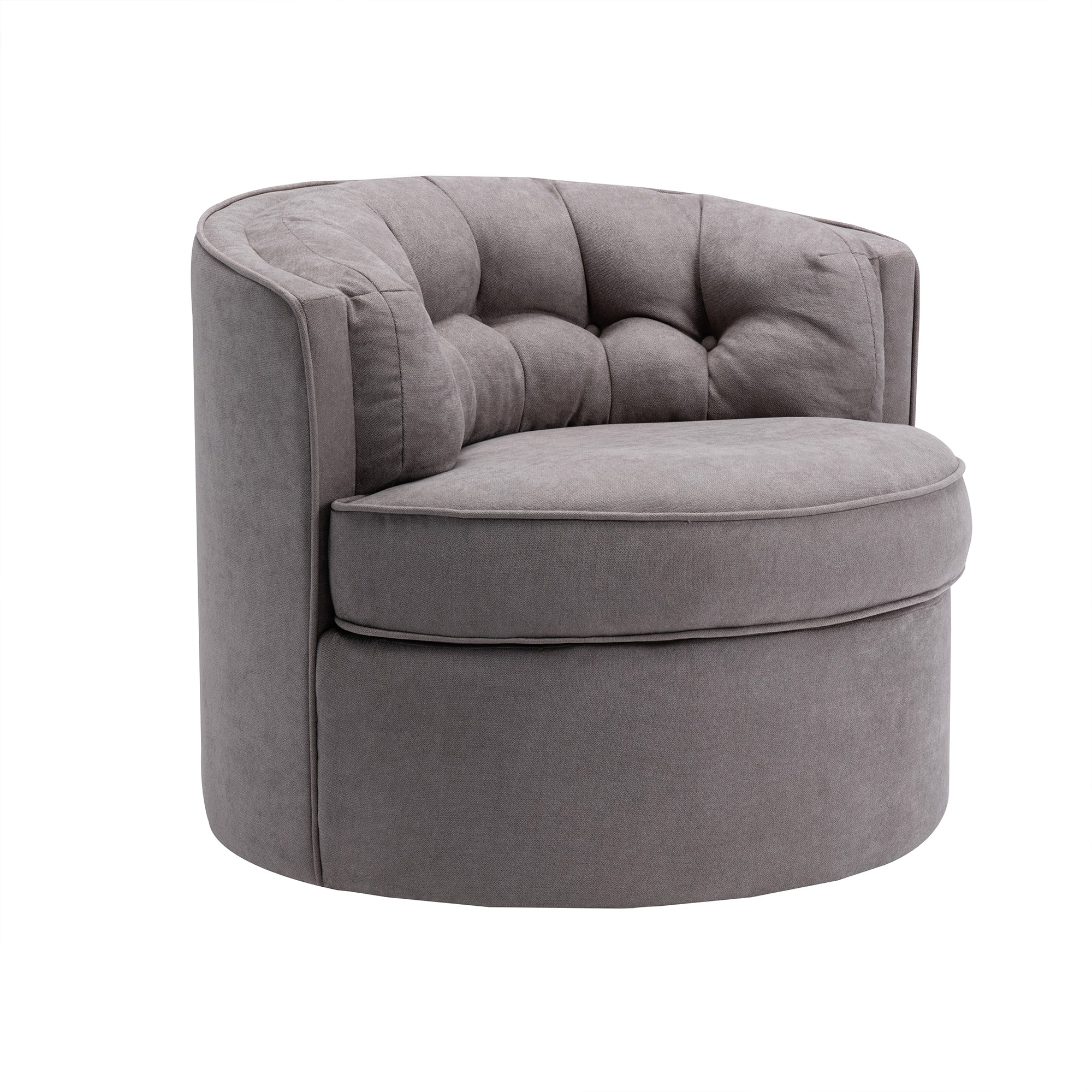 33" Wide Tufted Linen Swivel Barrel Chair