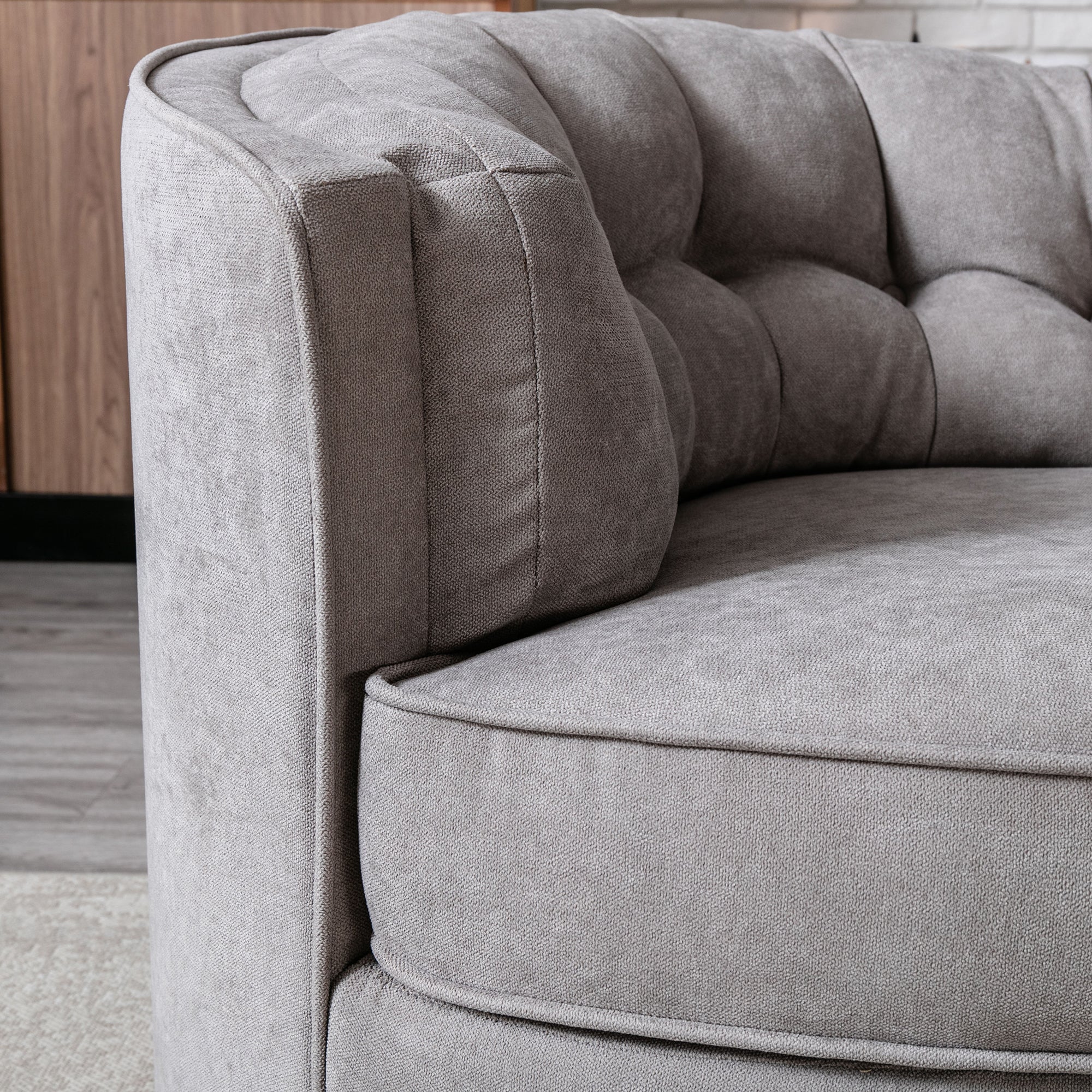 33" Wide Tufted Linen Swivel Barrel Chair