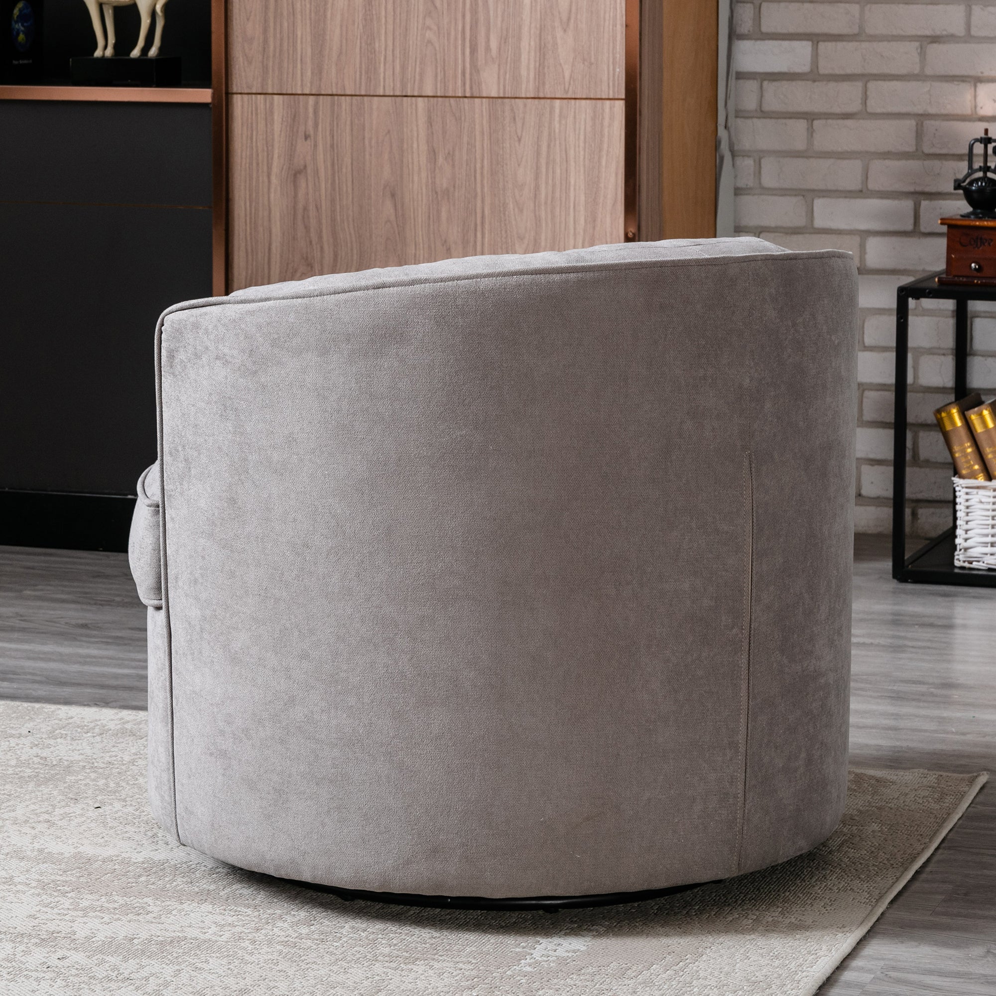 33" Wide Tufted Linen Swivel Barrel Chair