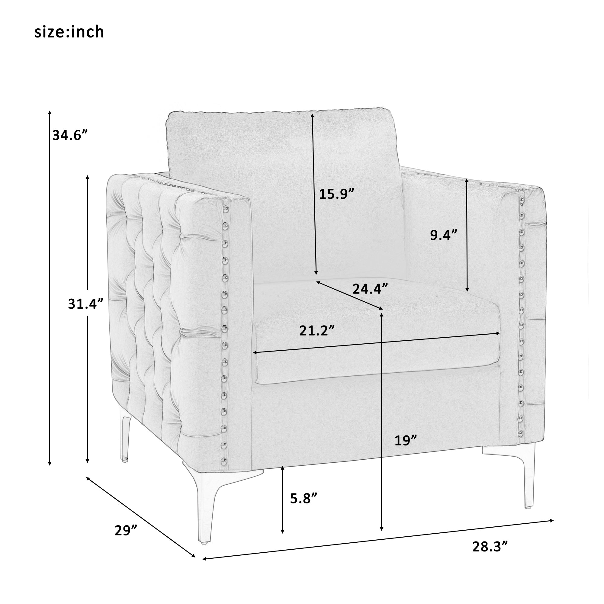 28" Wide Tufted Velvet Club Chair