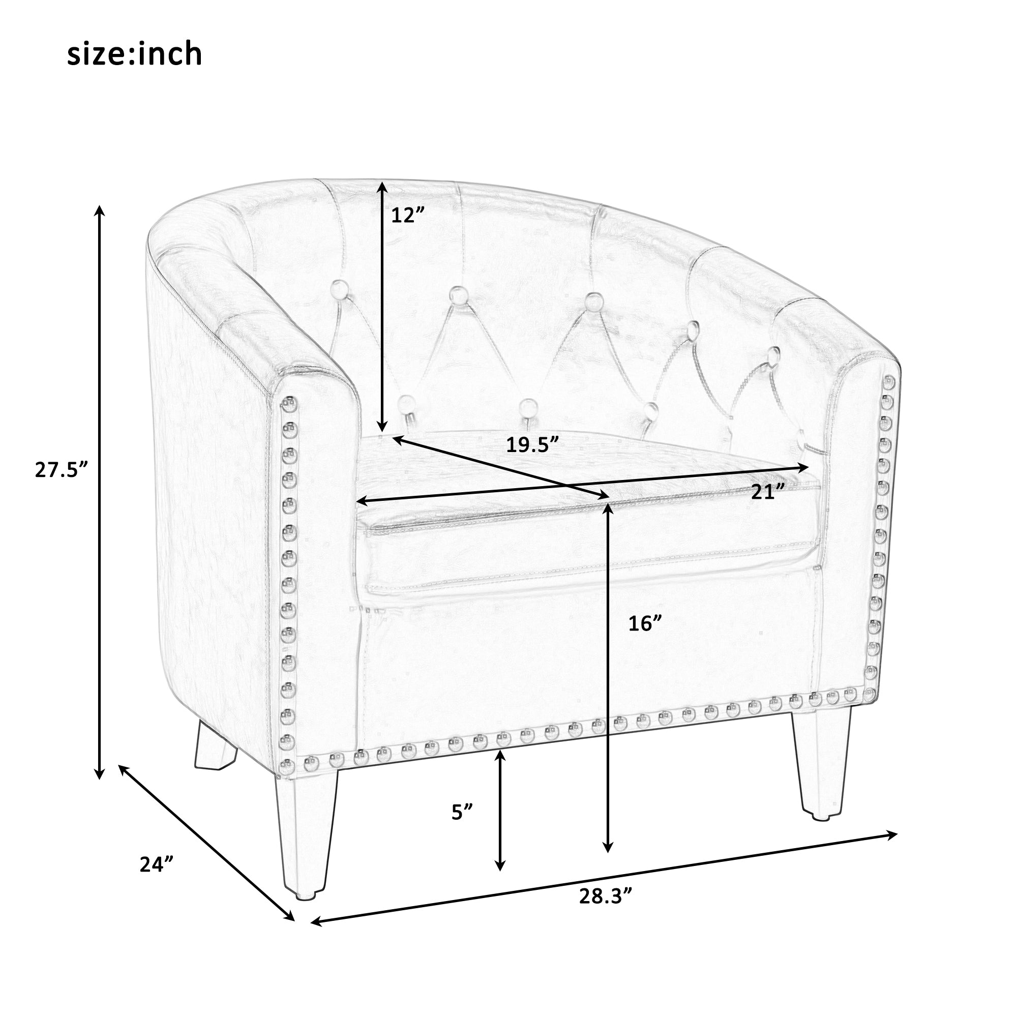 28" Wide Tufted Barrel Chair with Wood Legs