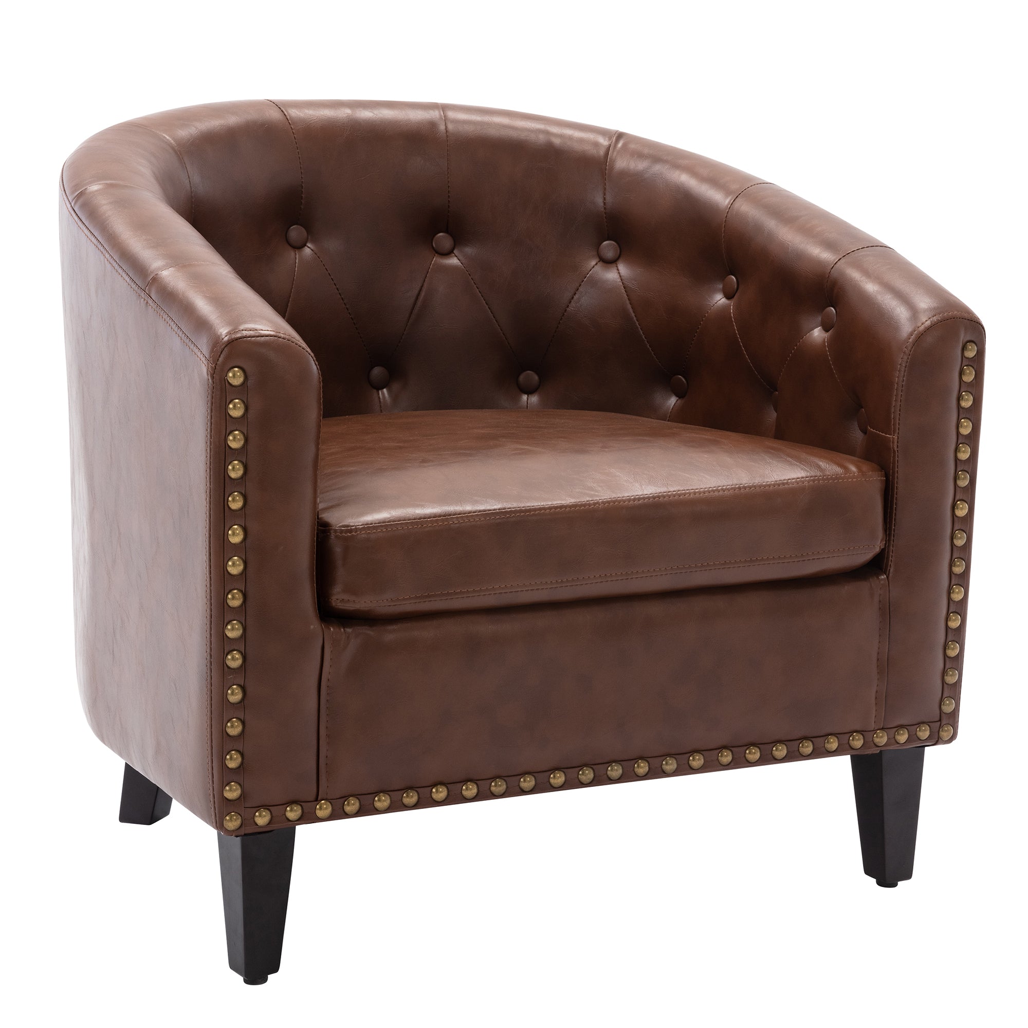 28" Wide Tufted Barrel Chair with Wood Legs
