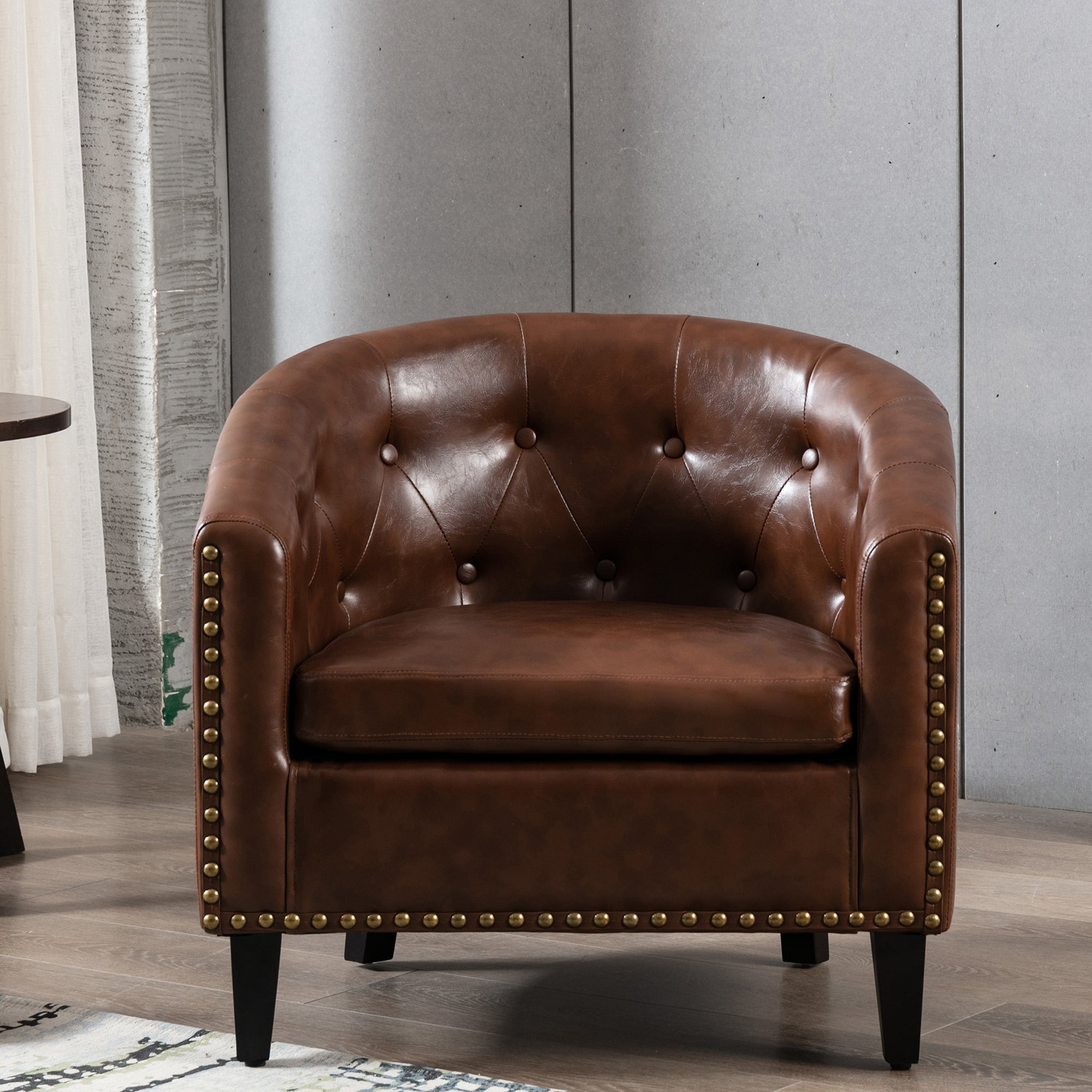 28" Wide Tufted Barrel Chair with Wood Legs