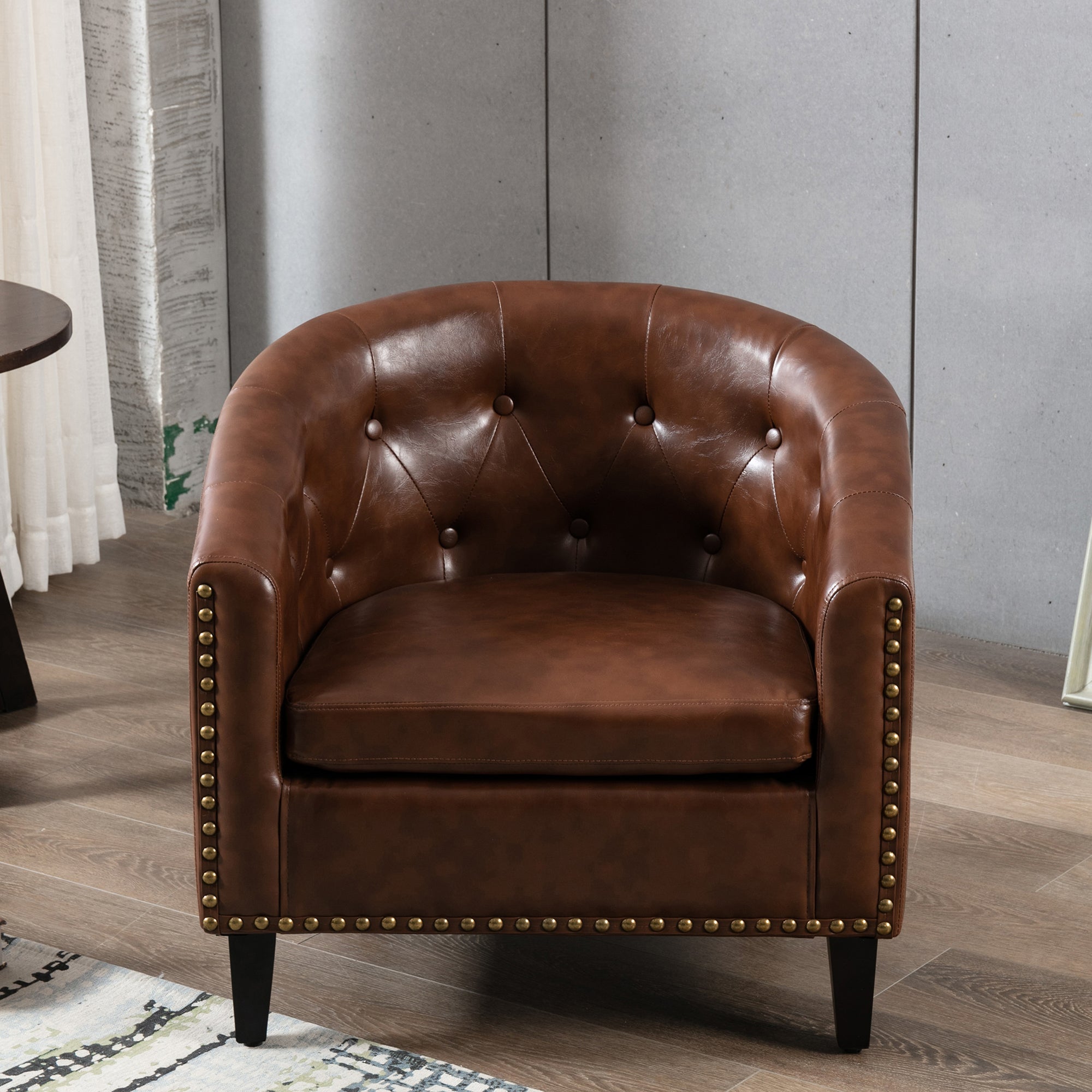 28" Wide Tufted Barrel Chair with Wood Legs