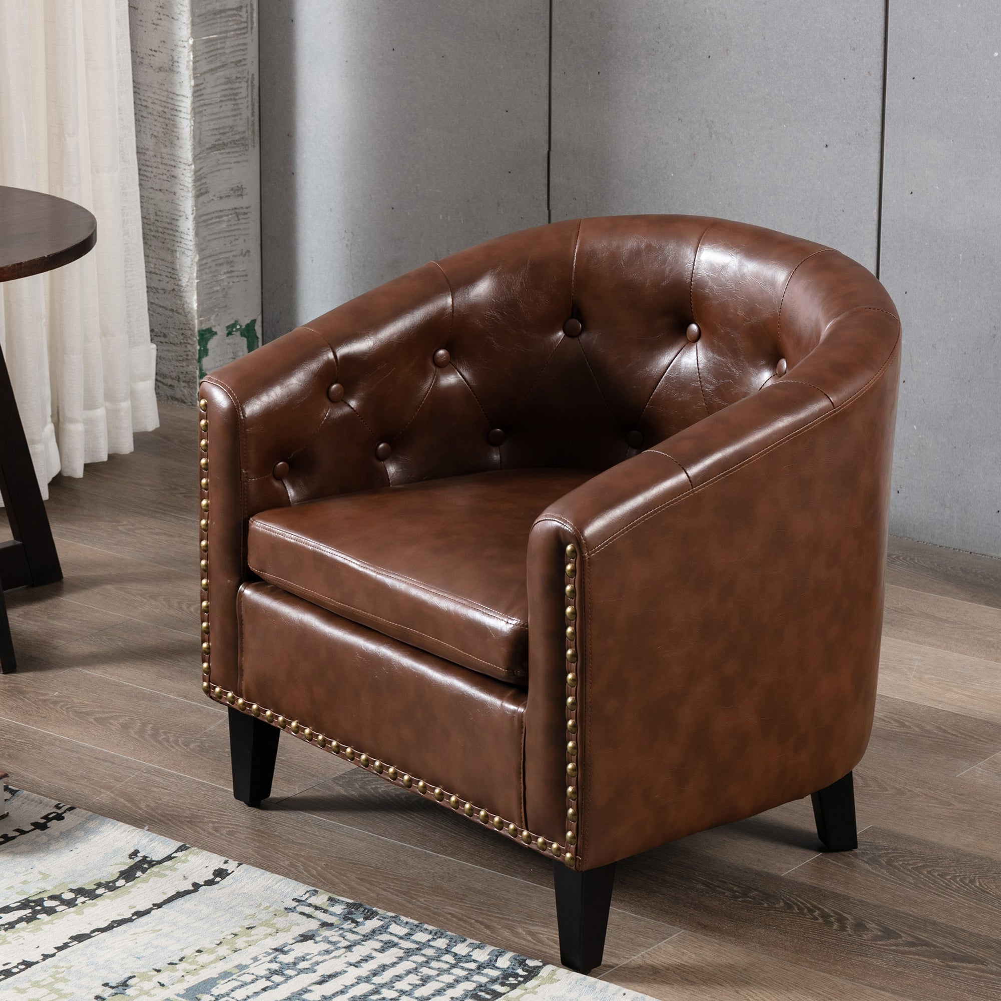 28" Wide Tufted Barrel Chair with Wood Legs