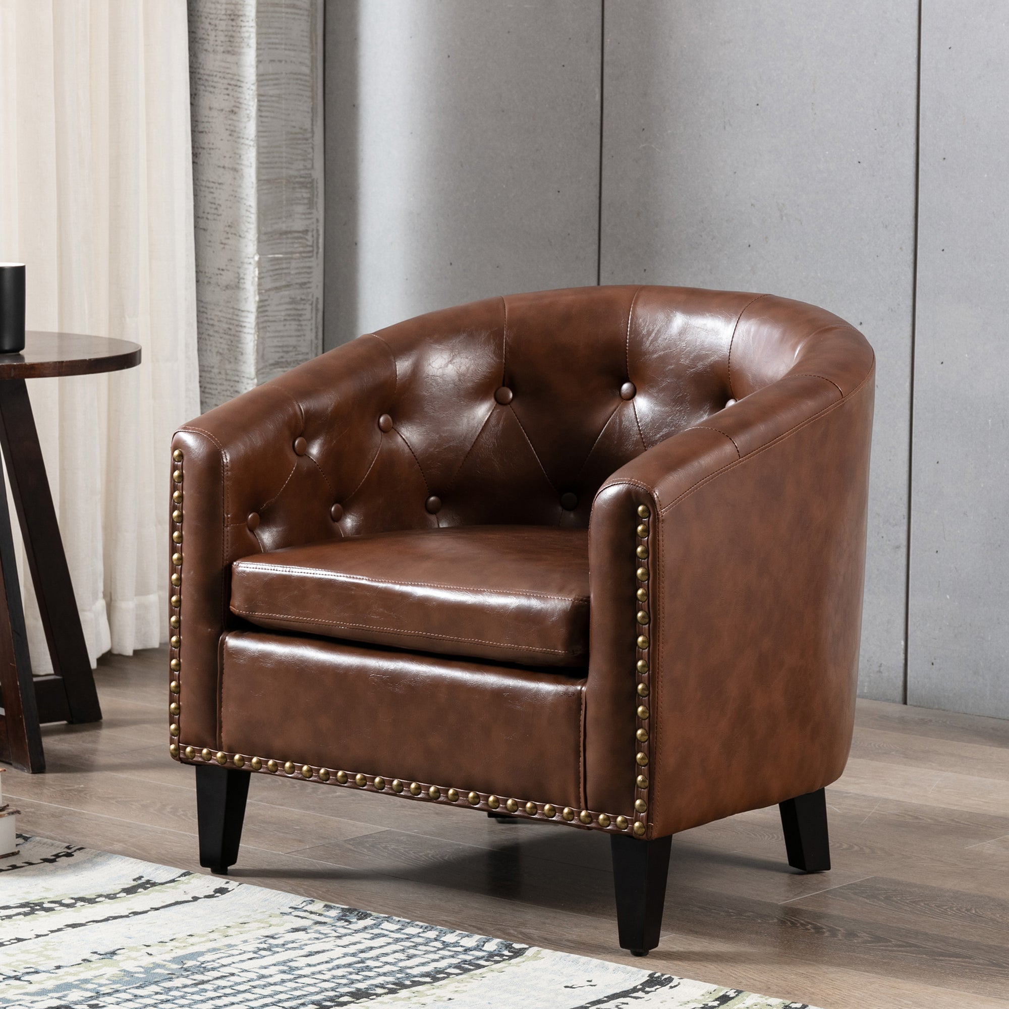 28" Wide Tufted Barrel Chair with Wood Legs